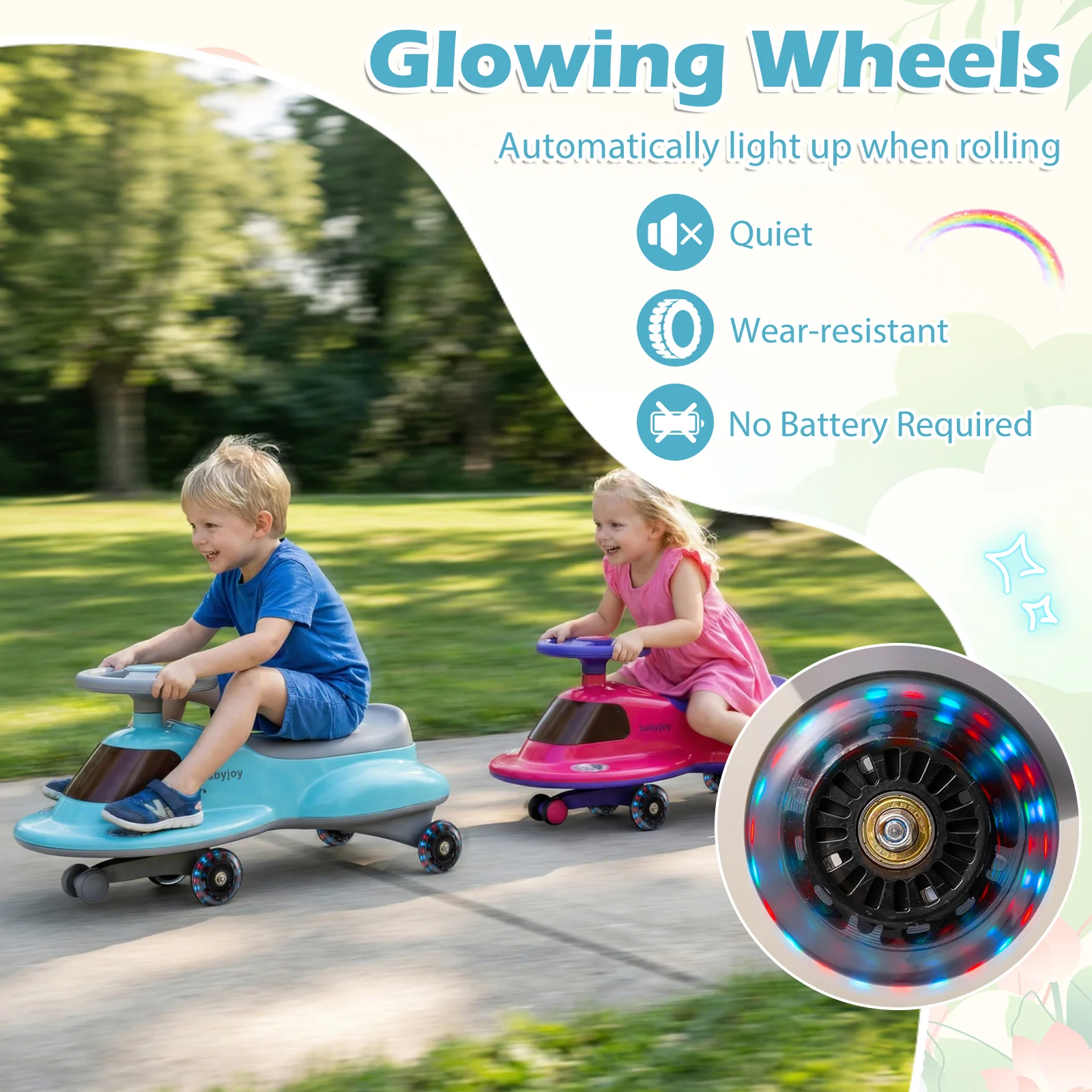 Kids Ride On Toy with Under-seat Storage and LED Flashing Wheels, Blue - Image 7