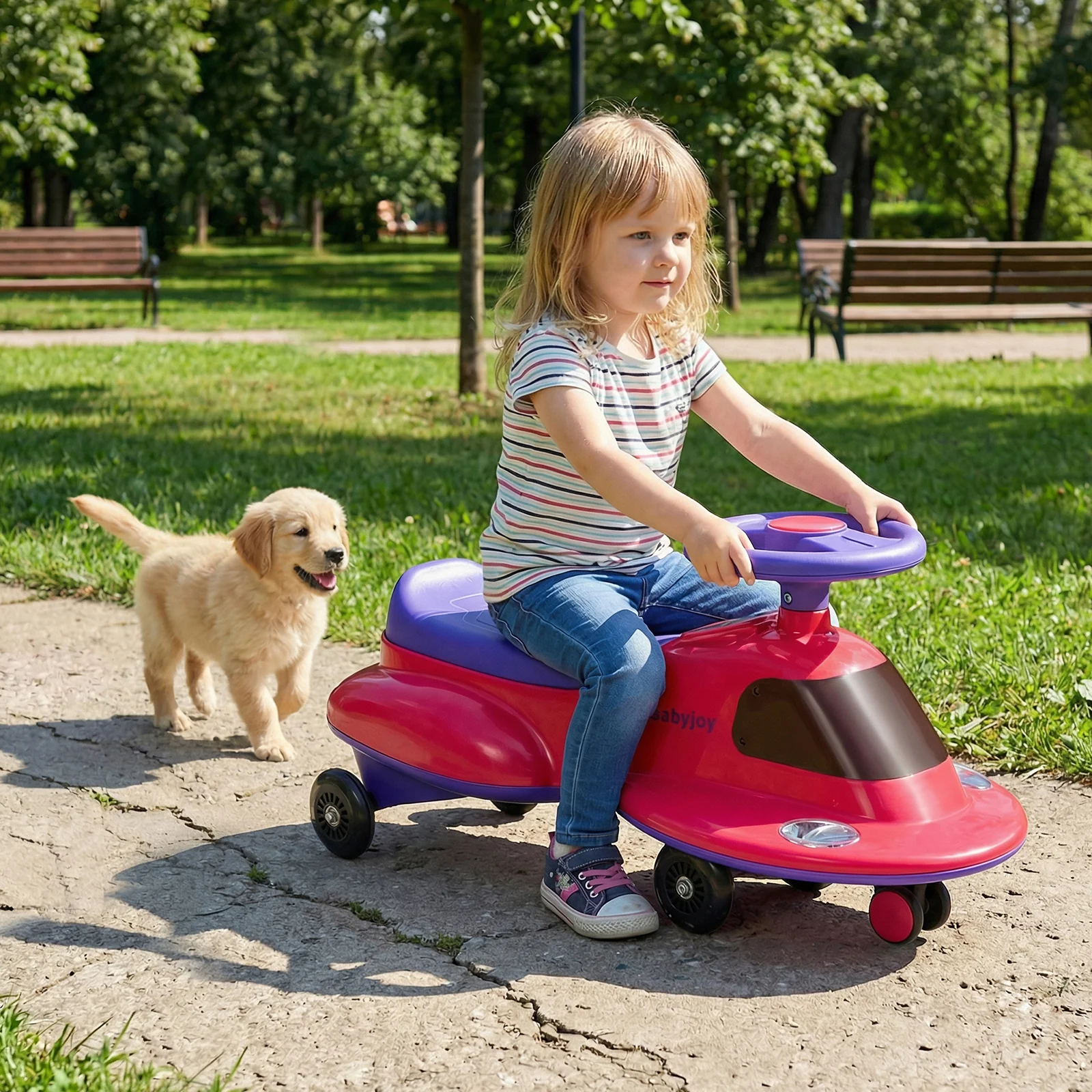 Kids Ride On Toy with Under-seat Storage and LED Flashing Wheels, Pink - Image 2