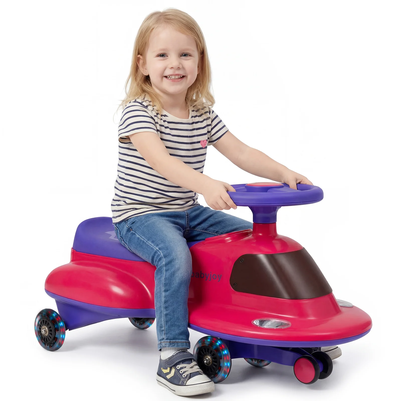 Kids Ride On Toy with Under-seat Storage and LED Flashing Wheels, Pink - Image 5