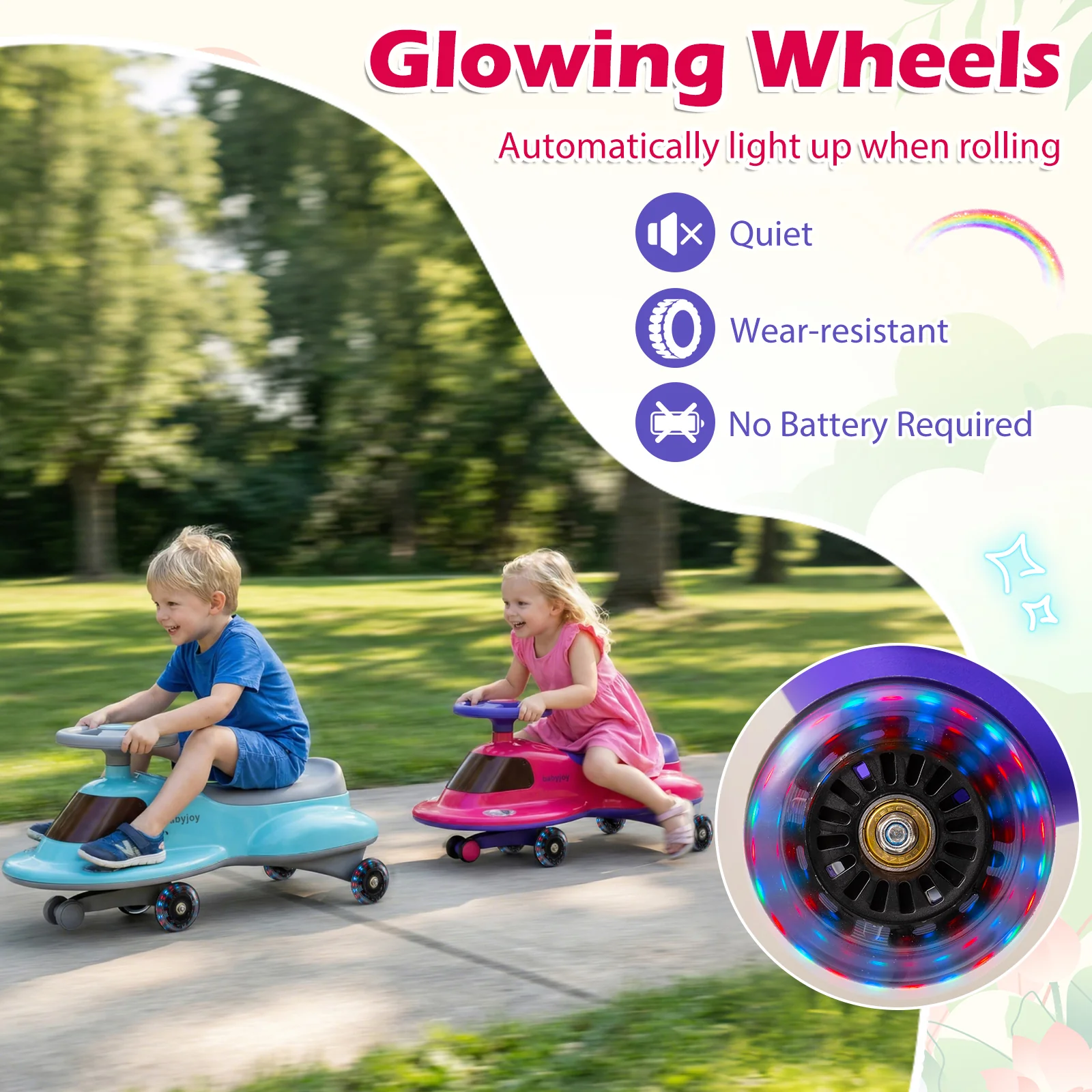 Kids Ride On Toy with Under-seat Storage and LED Flashing Wheels, Pink - Image 7