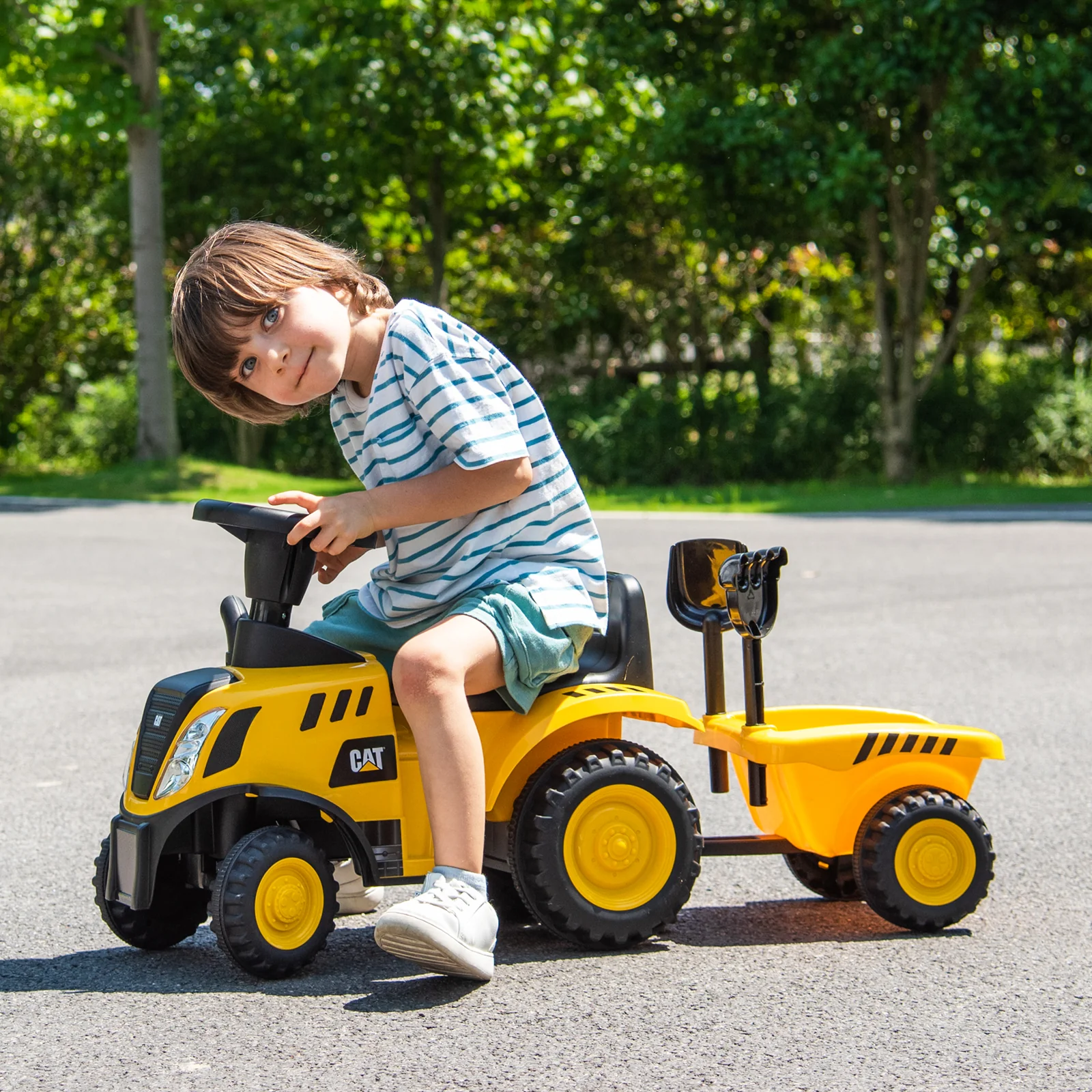 Kids Ride On Tractor, Detachable Trailer, Yellow - Image 2