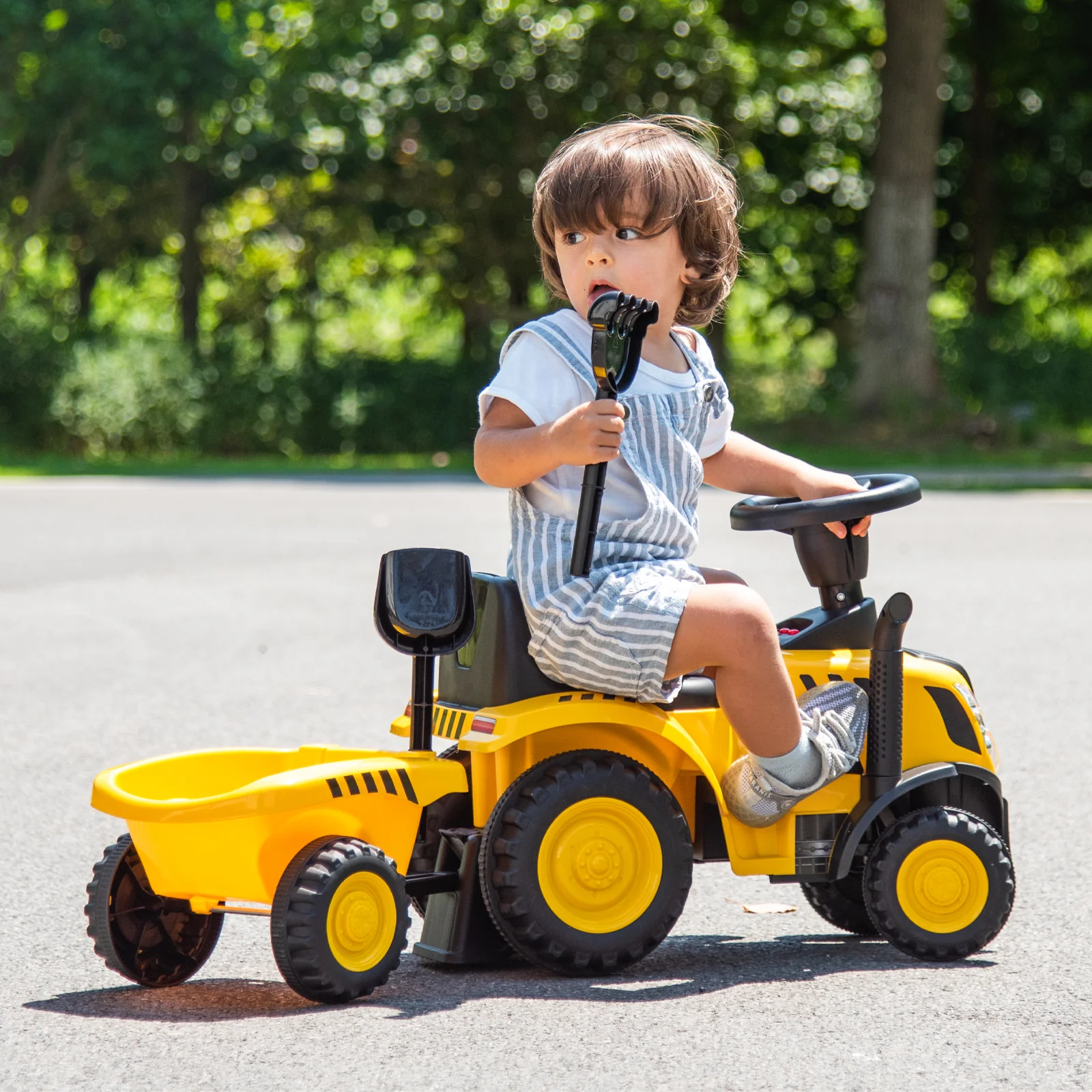 Kids Ride On Tractor, Detachable Trailer, Yellow - Image 3