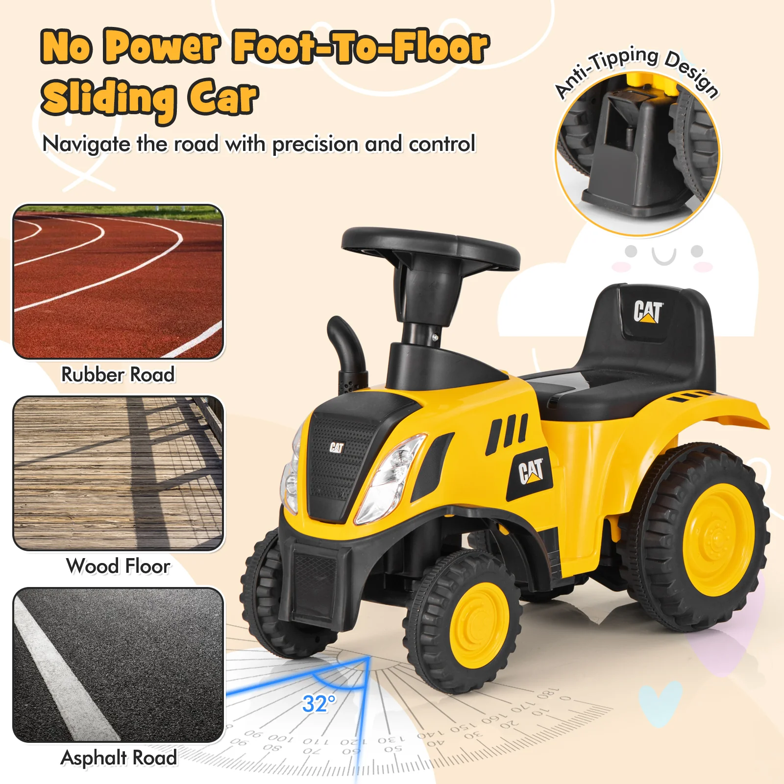 Kids Ride On Tractor, Detachable Trailer, Yellow - Image 9