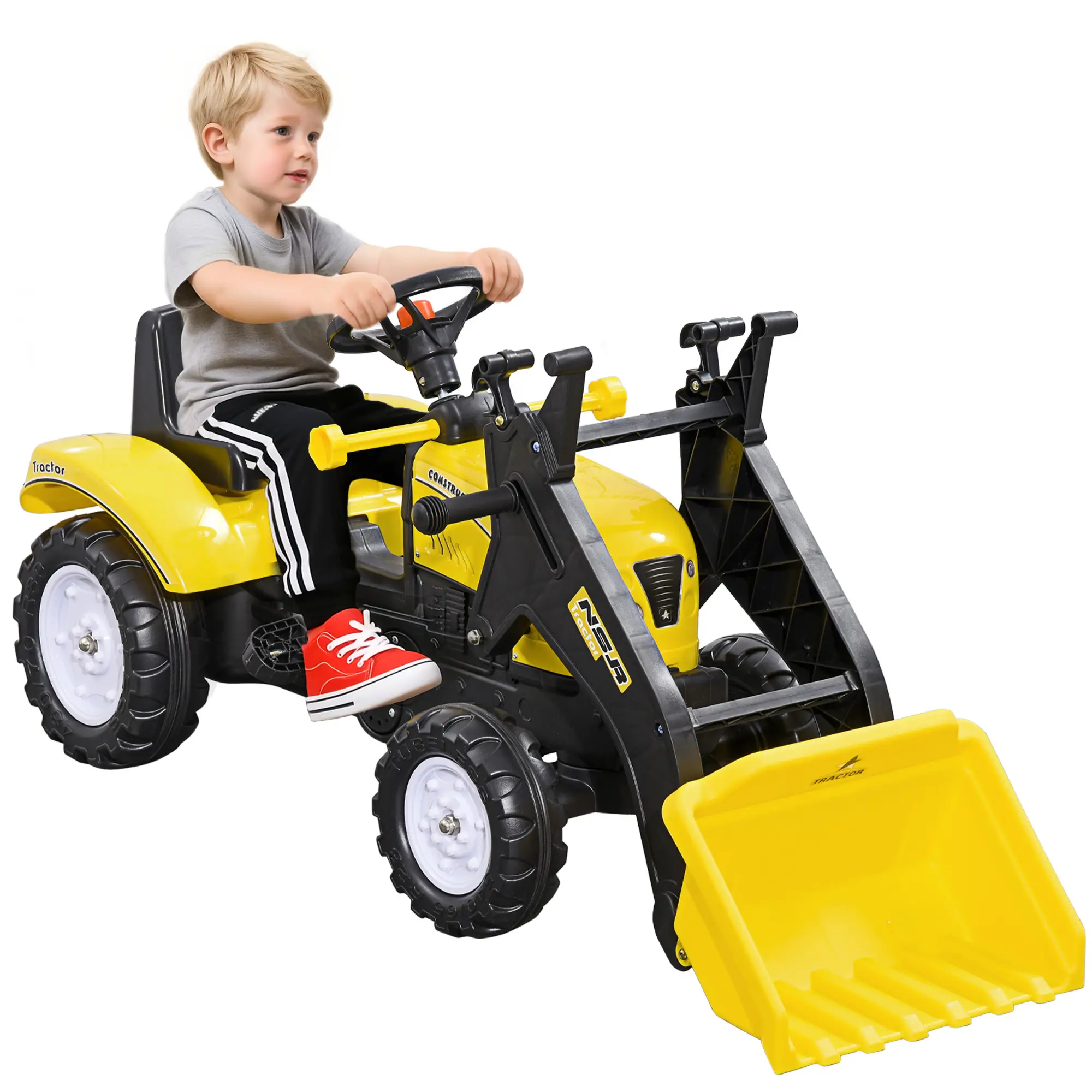 Kids Ride On Tractor, Pedal Construction Car With Front Loader, Yellow - Image 11