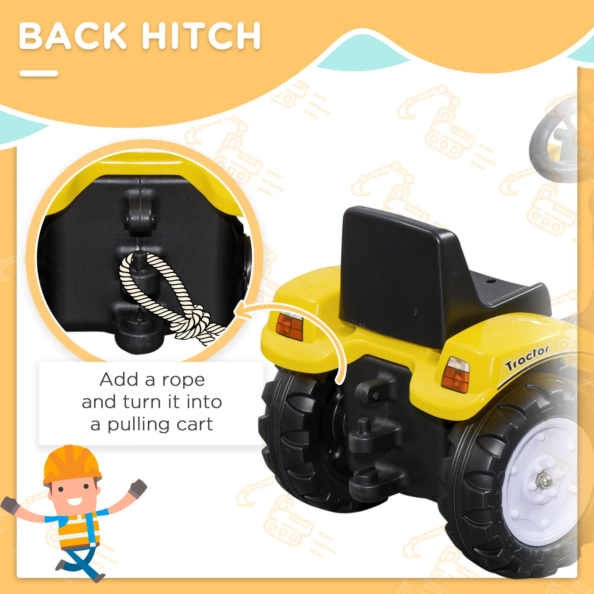 Kids Ride On Tractor, Pedal Construction Car With Front Loader, Yellow - Image 7