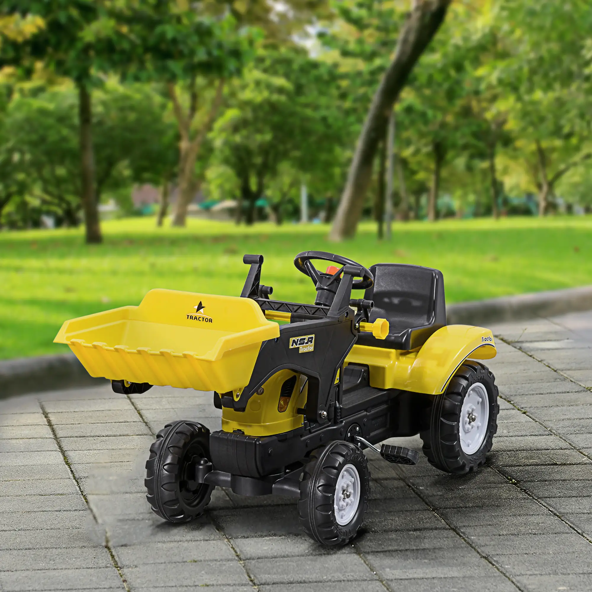 Kids Ride On Tractor, Pedal Construction Car With Front Loader, Yellow - Image 8