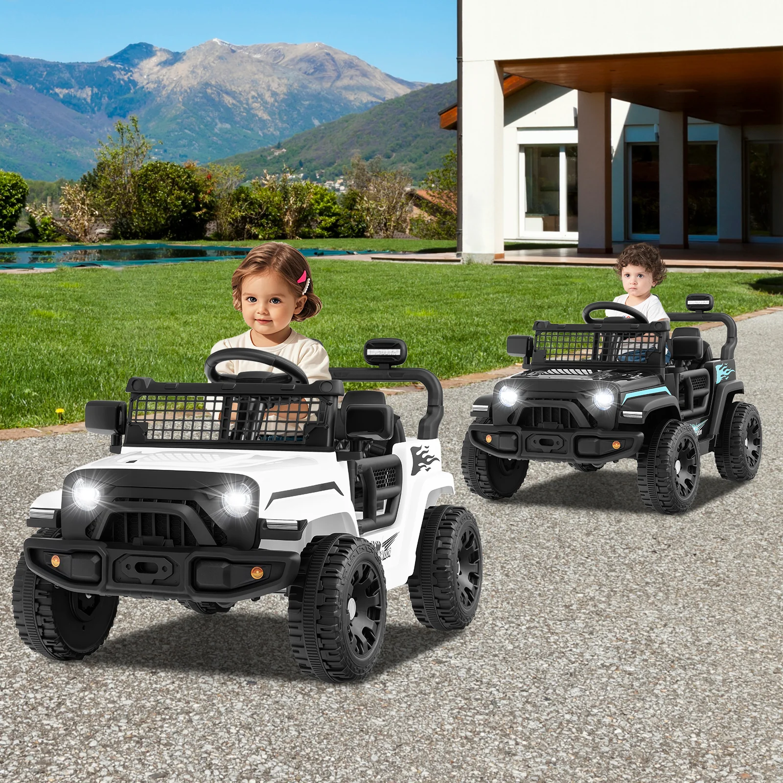 Kids Ride On Truck, 12V Battery Powered Electric Vehicle, White - Image 2