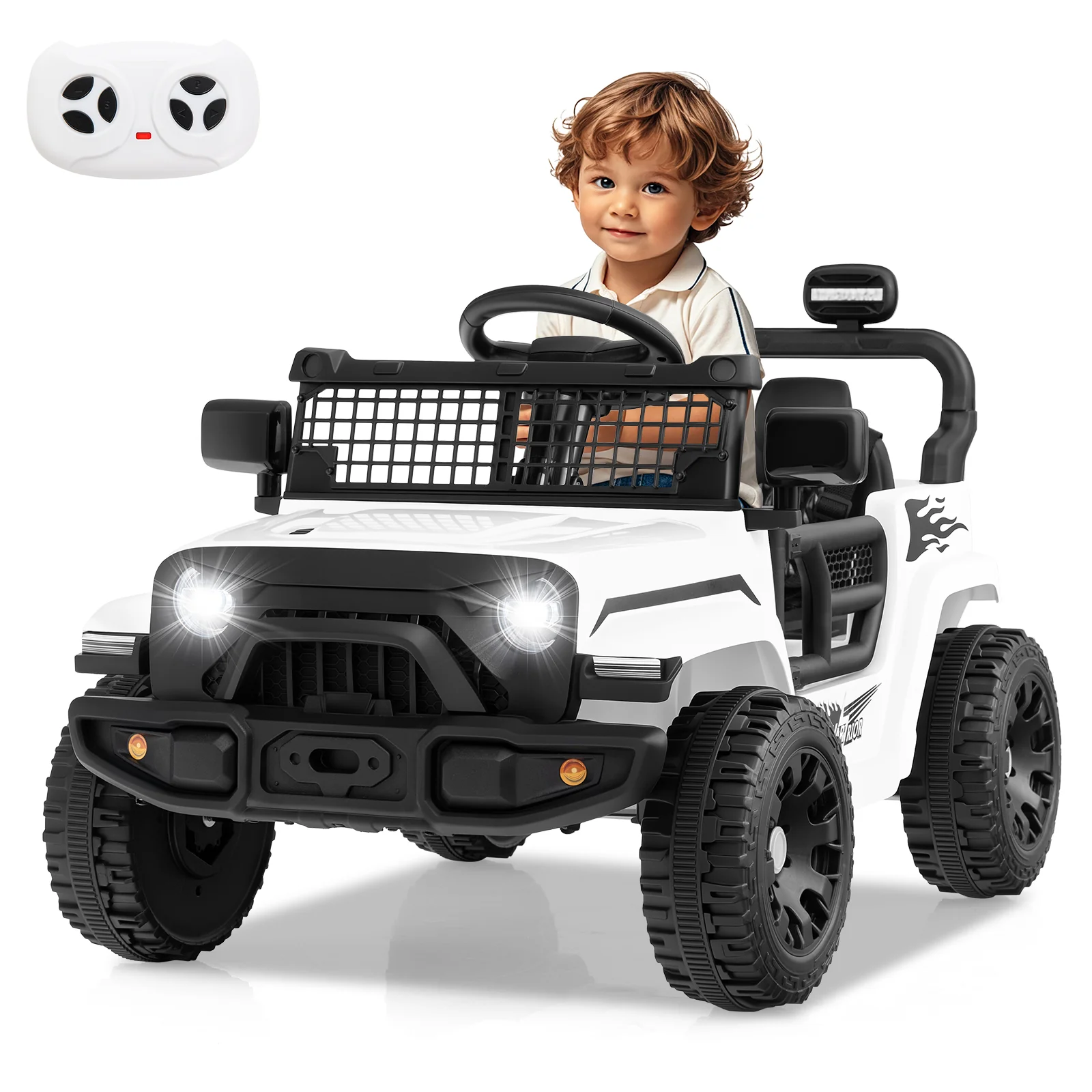 Kids Ride On Truck, 12V Battery Powered Electric Vehicle, White - Image 4