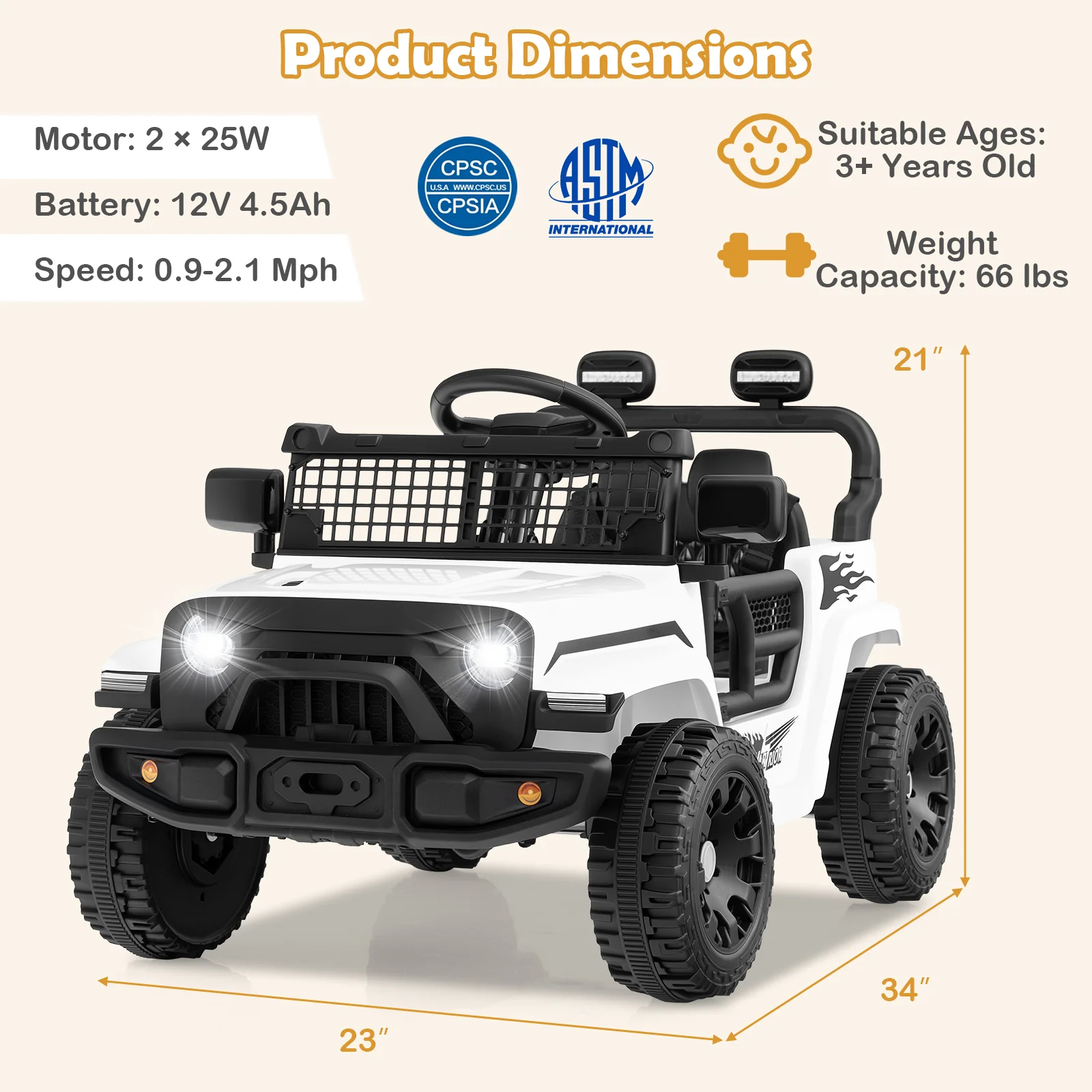 Kids Ride On Truck, 12V Battery Powered Electric Vehicle, White - Image 5