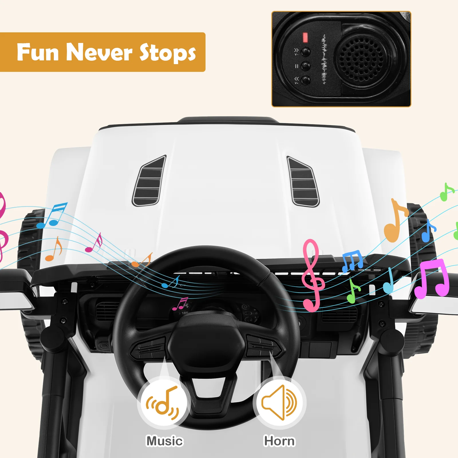 Kids Ride On Truck, 12V Battery Powered Electric Vehicle, White - Image 7