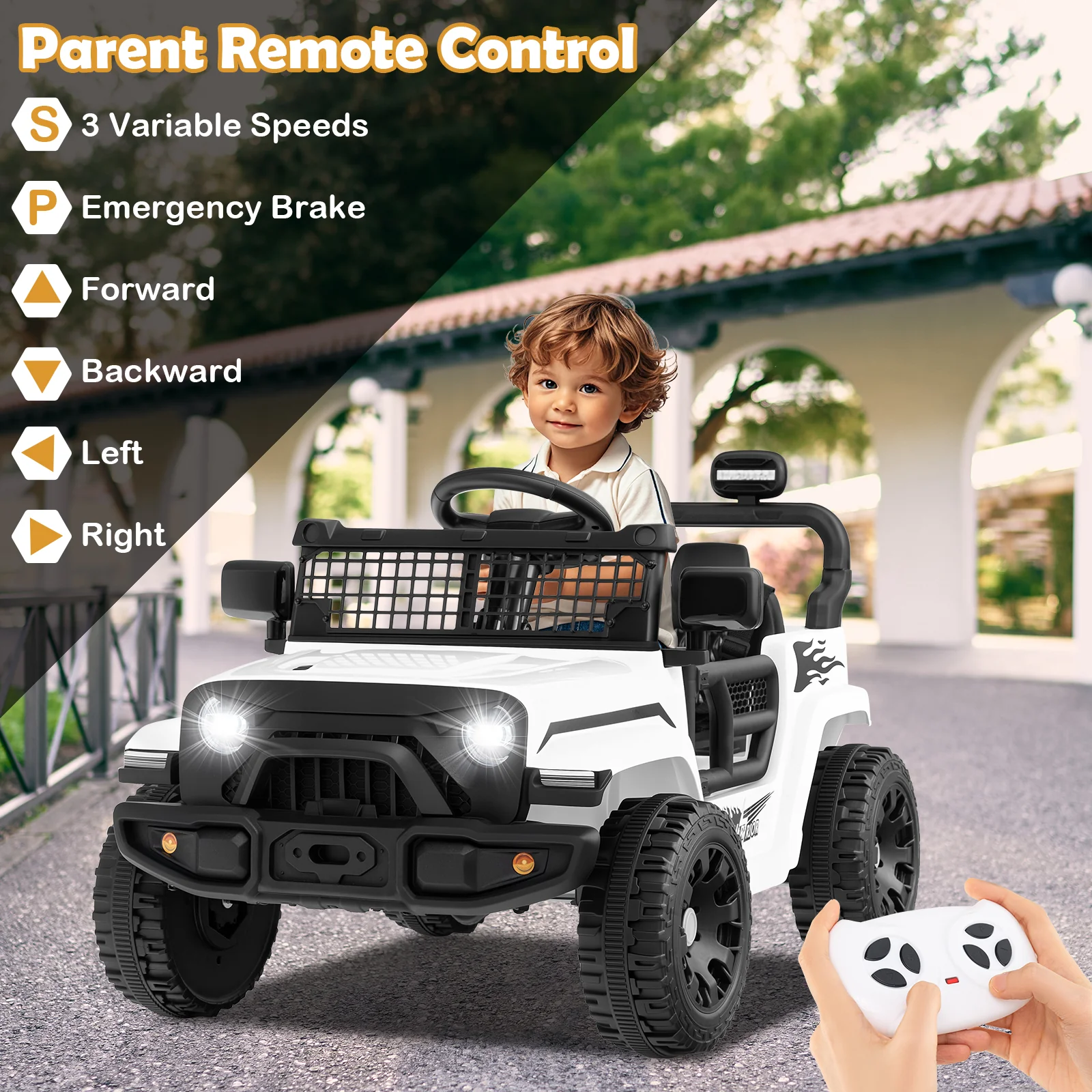 Kids Ride On Truck, 12V Battery Powered Electric Vehicle, White - Image 9