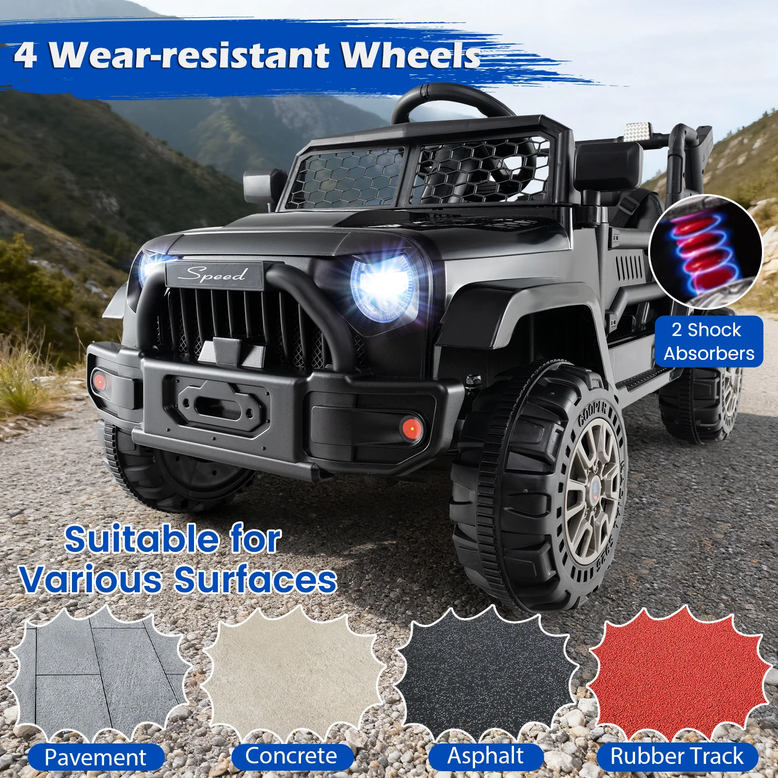Kids Ride On UTV Car with Detachable Trailer 12V Battery Powered Ride On Truck, Black - Image 9