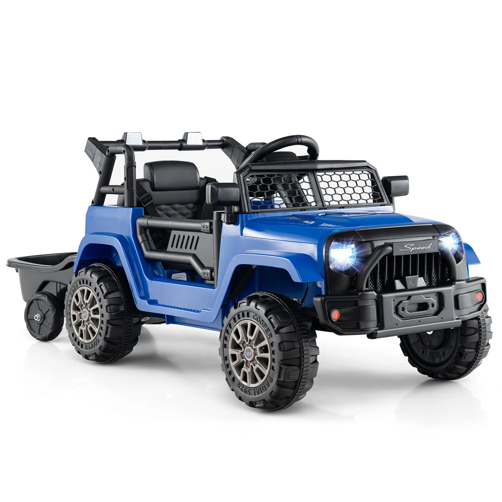 Kids Ride On UTV Car with Detachable Trailer 12V Battery Powered Ride On Truck, Navy - Image 3
