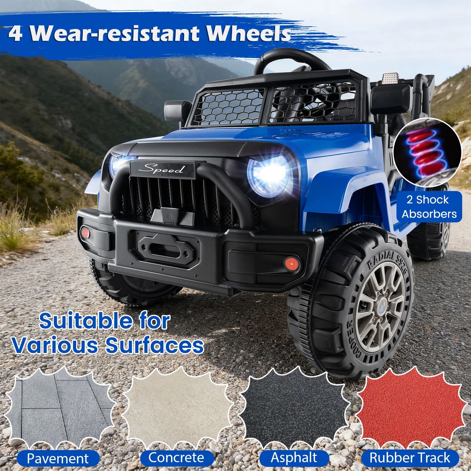 Kids Ride On UTV Car with Detachable Trailer 12V Battery Powered Ride On Truck, Navy - Image 9