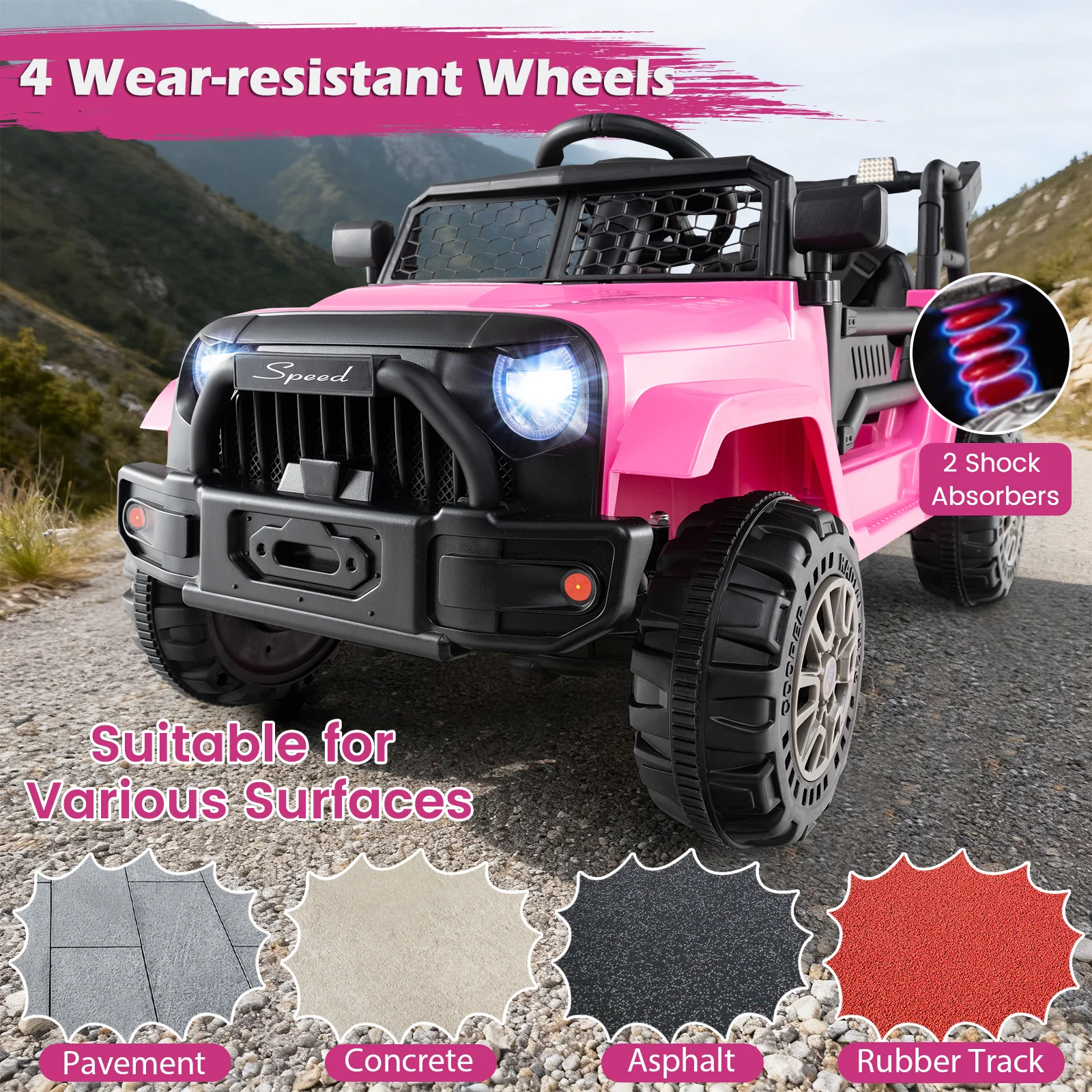 Kids Ride On UTV Car with Detachable Trailer 12V Battery Powered Ride On Truck, Pink - Image 10