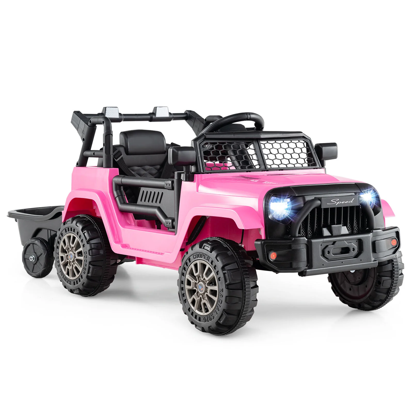 Kids Ride On UTV Car with Detachable Trailer 12V Battery Powered Ride On Truck, Pink - Image 3