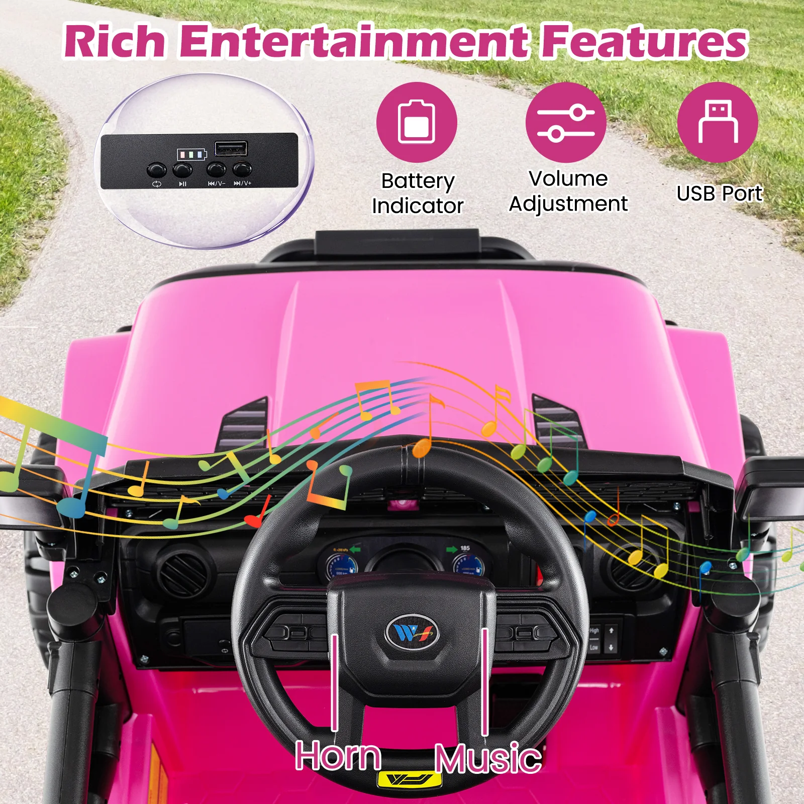 Kids Ride On UTV Car with Detachable Trailer 12V Battery Powered Ride On Truck, Pink - Image 8