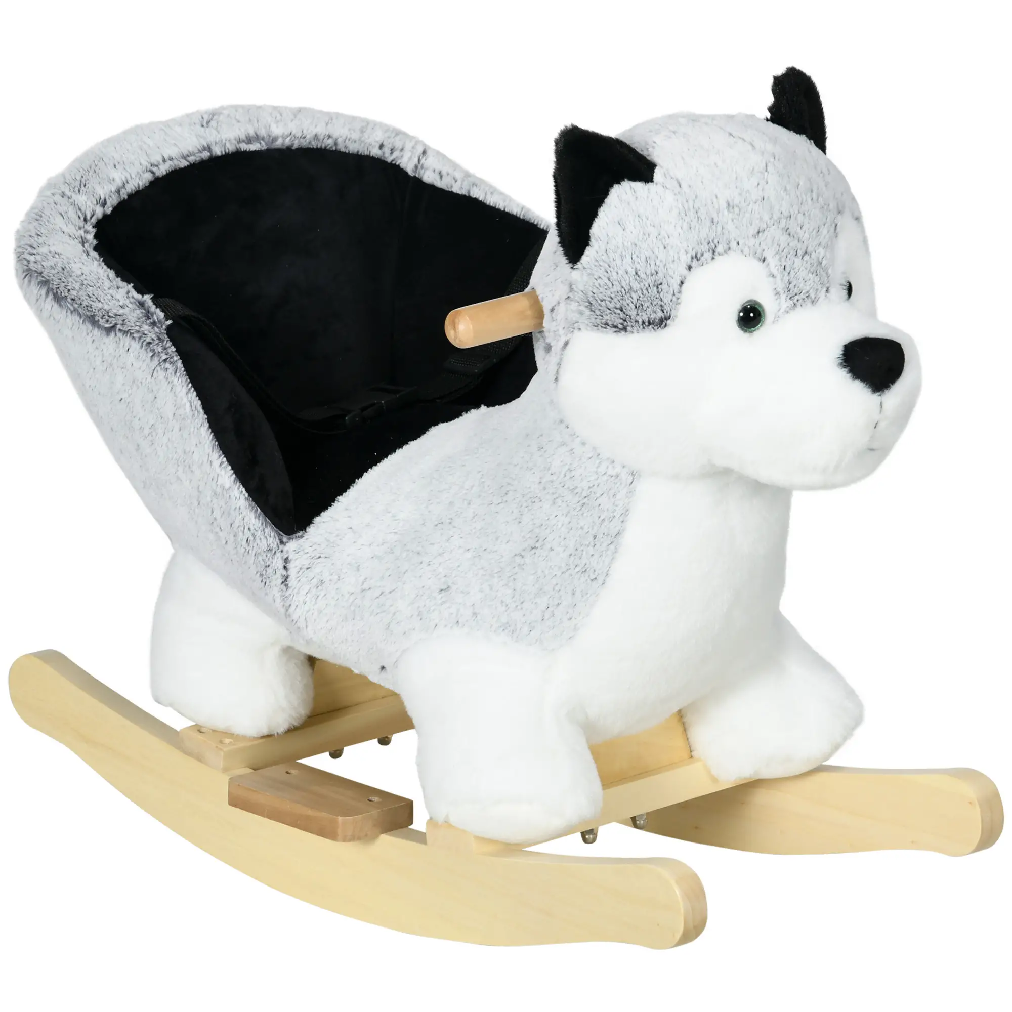 Kids Rocking Horse, Husky Plush Ride on Toy, Wooden Base, Seat Belt, 18-36 Months, Grey - Image 11