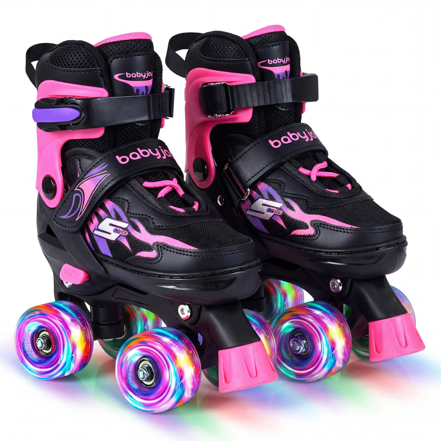 Kids Roller Skates, 4 Sizes Adjustable, Light-Up Wheels, Pink - Image 4