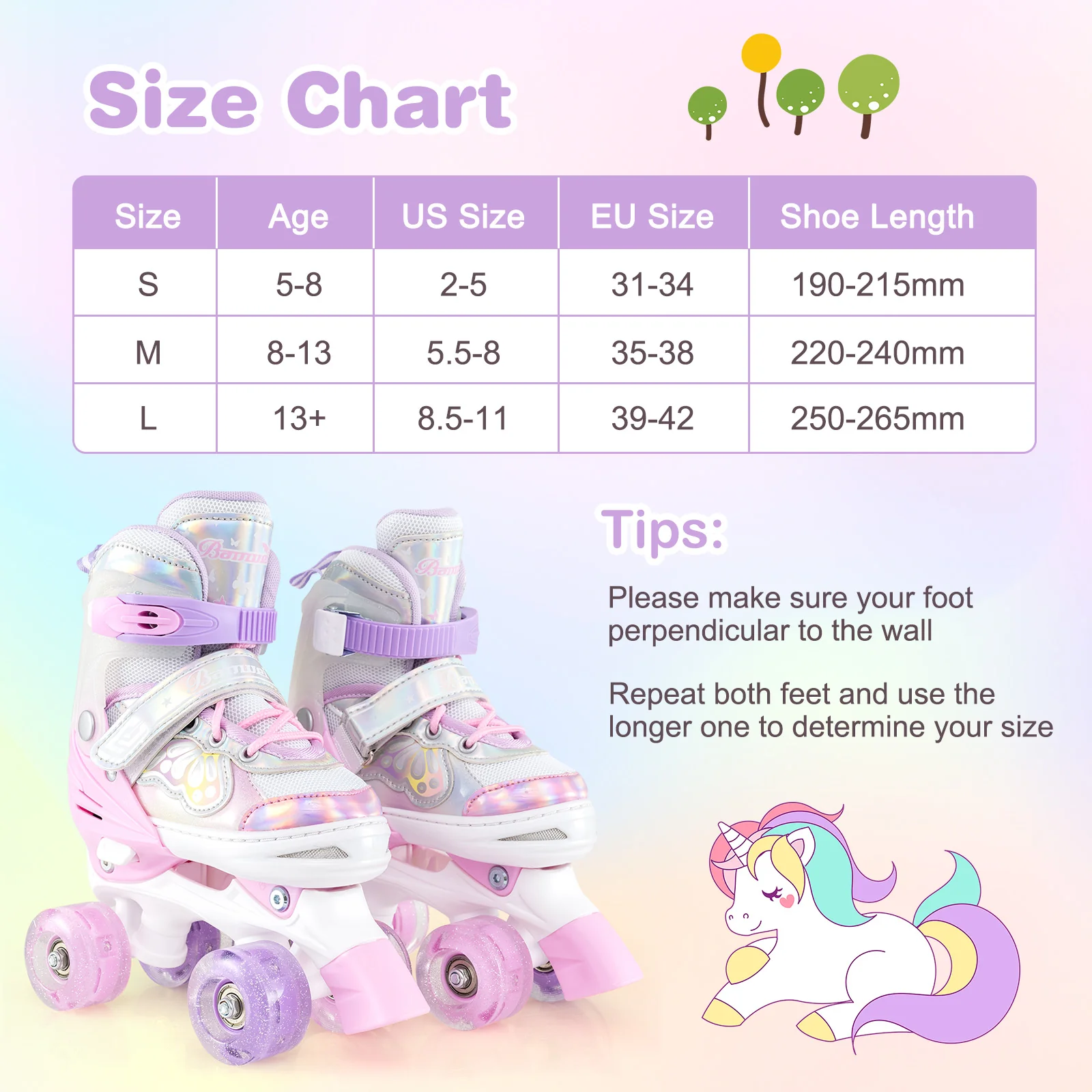 Kids Roller Skates 4 Sizes Adjustable Quad Skates with Light-up Wheels and Safety Protection, Pink - Image 5