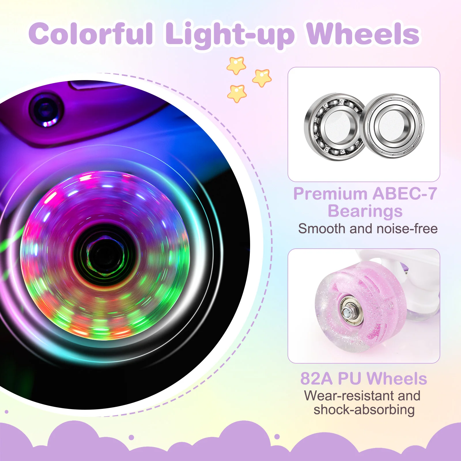 Kids Roller Skates 4 Sizes Adjustable Quad Skates with Light-up Wheels and Safety Protection, Pink - Image 9