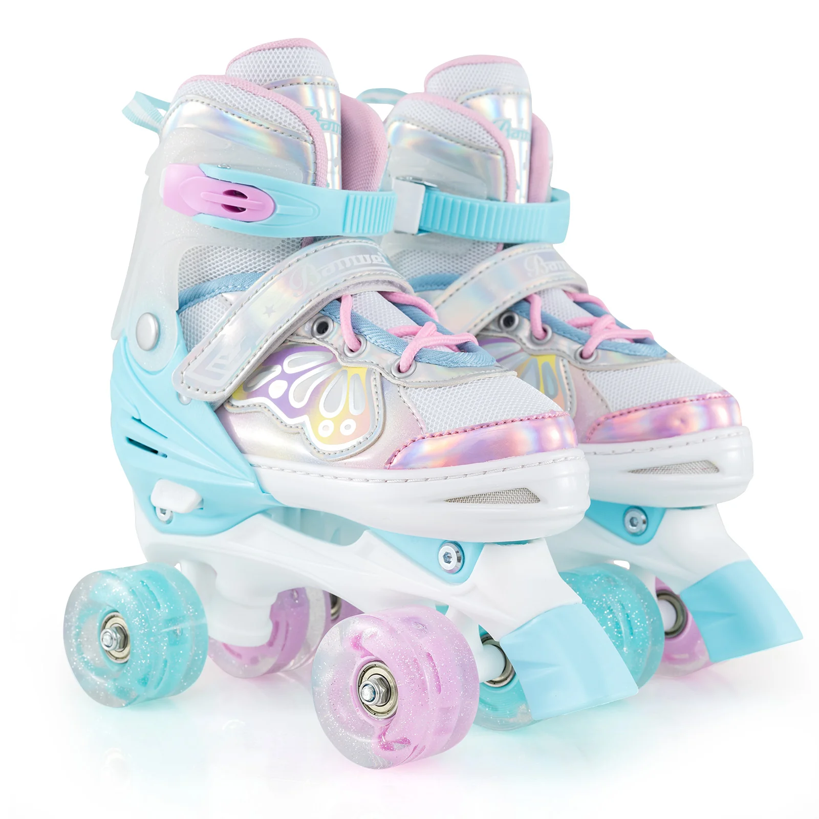 Kids Roller Skates 4 Sizes Adjustable Quad Skates with Light-up Wheels, Navy - Image 5