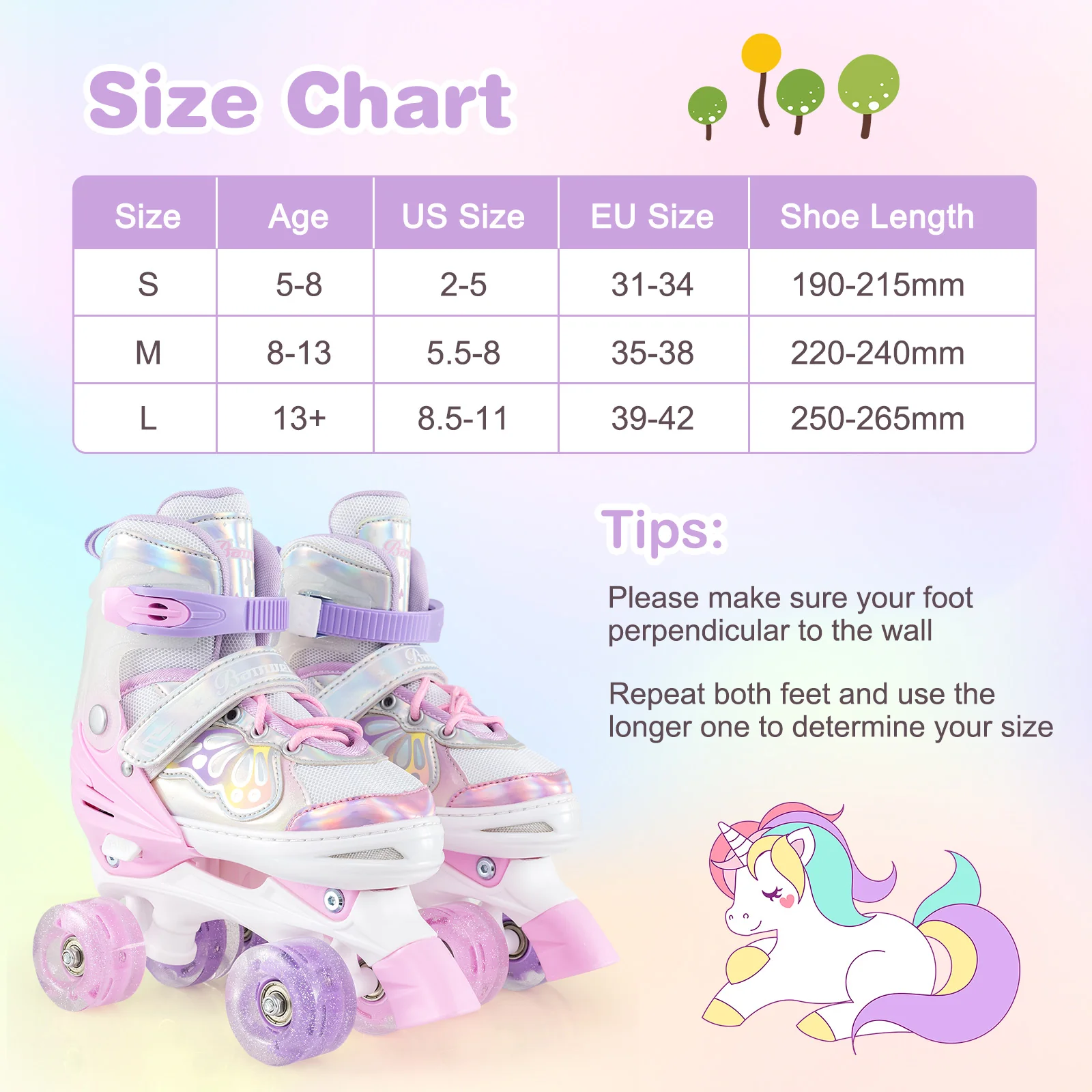 Kids Roller Skates 4 Sizes Adjustable Quad Skates with Light-up Wheels, Pink - Image 6