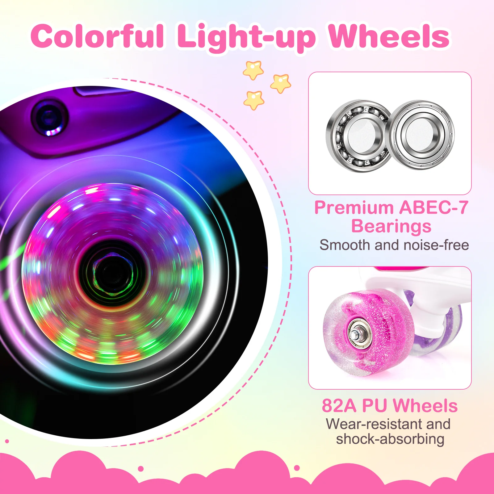 Kids Roller Skates 4 Sizes Adjustable Quad Skates with Light-up Wheels, Rose Red - Image 10