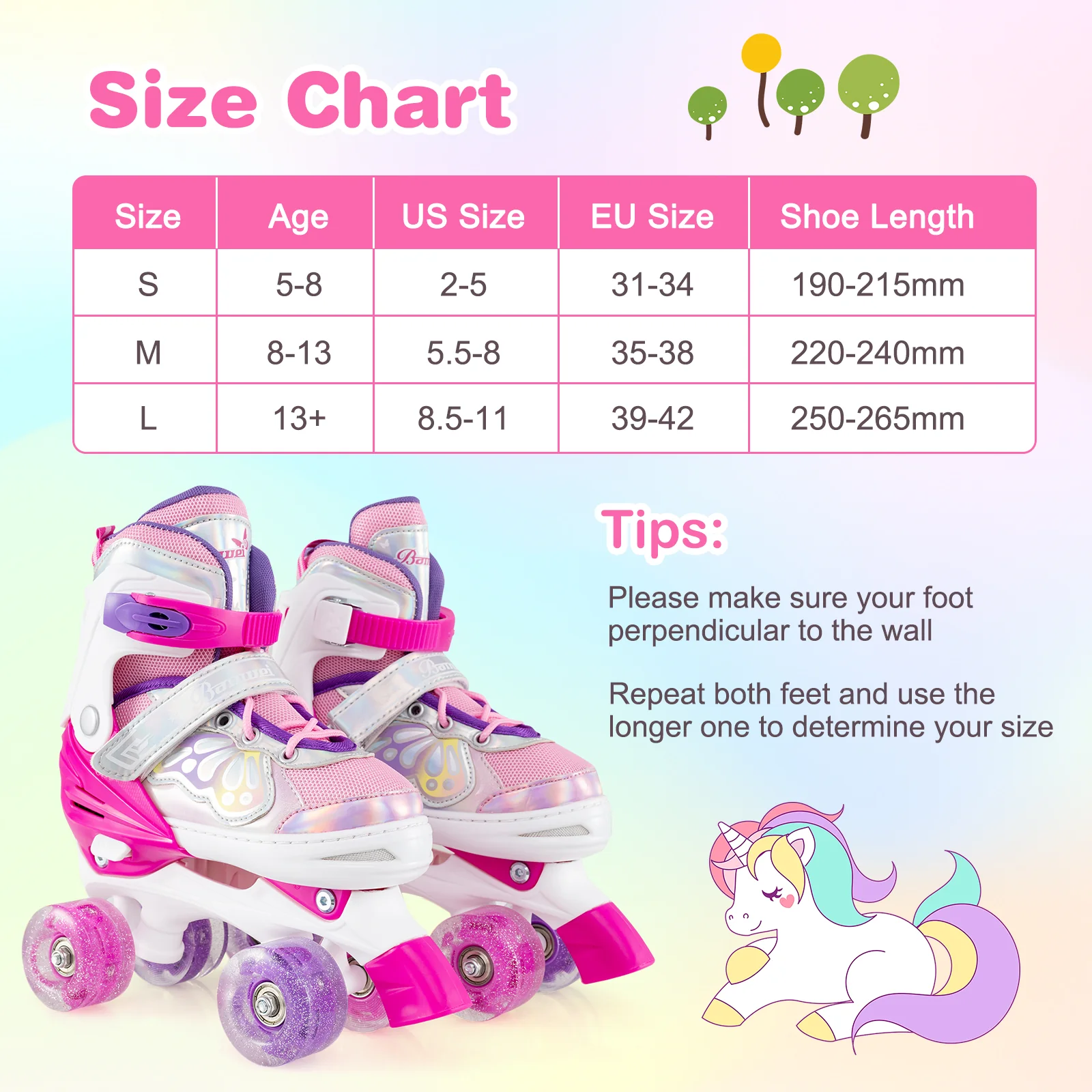 Kids Roller Skates 4 Sizes Adjustable Quad Skates with Light-up Wheels, Rose Red - Image 6