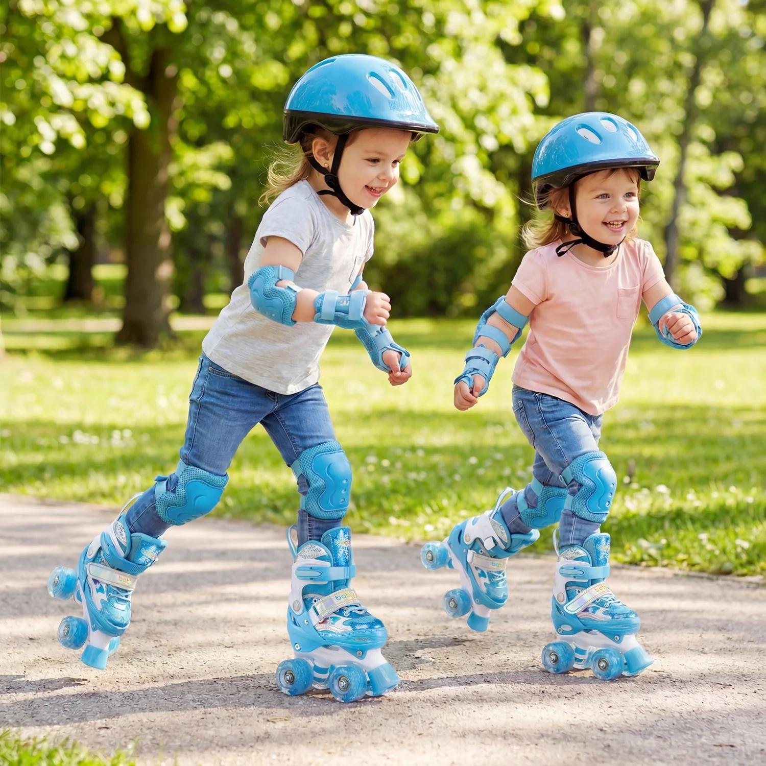 Kids Roller Skates 4 Sizes Adjustable with Light-up Wheels for Toddler Aged 3-4 (XS), Blue - Image 2