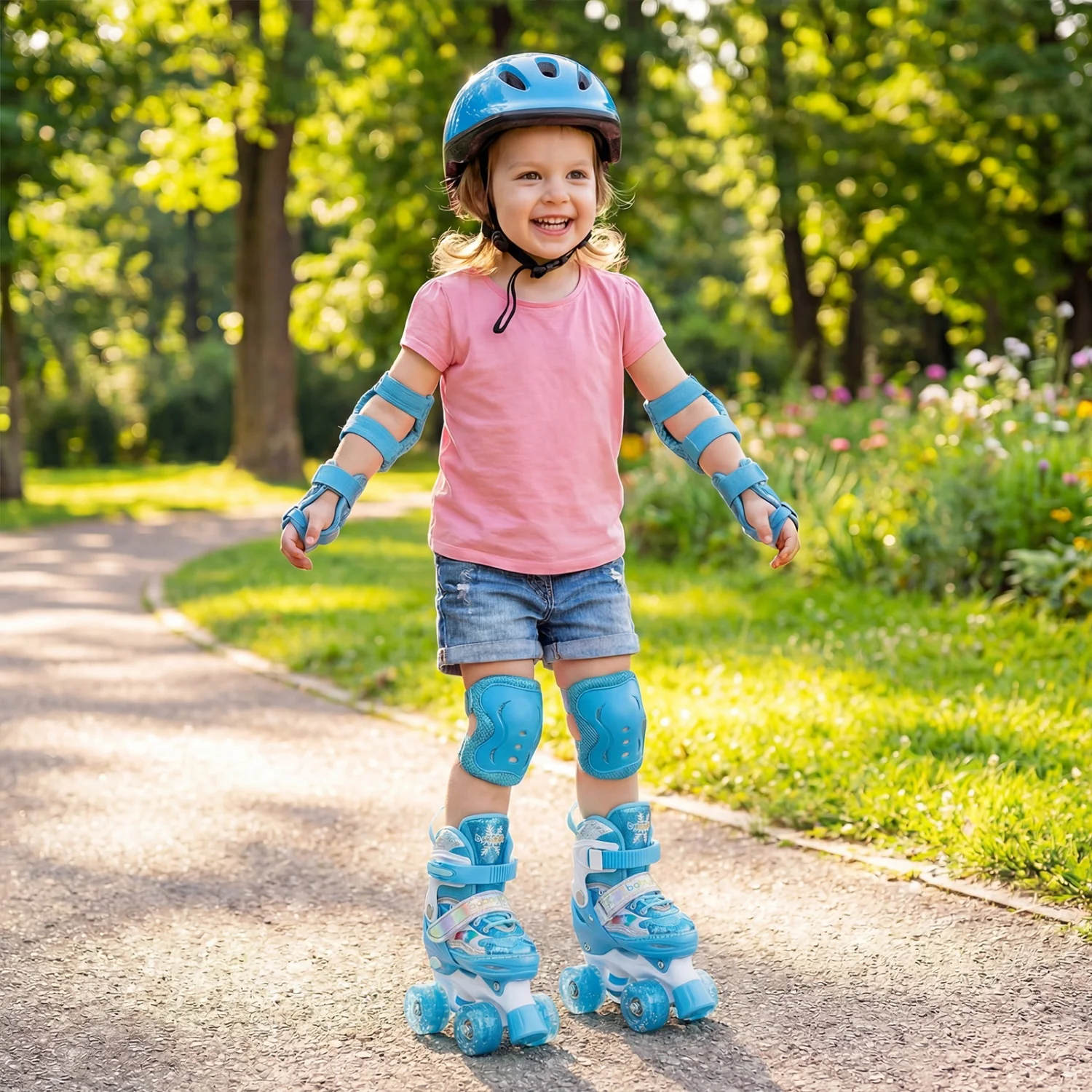 Kids Roller Skates 4 Sizes Adjustable with Light-up Wheels for Toddler Aged 3-4 (XS), Blue - Image 3