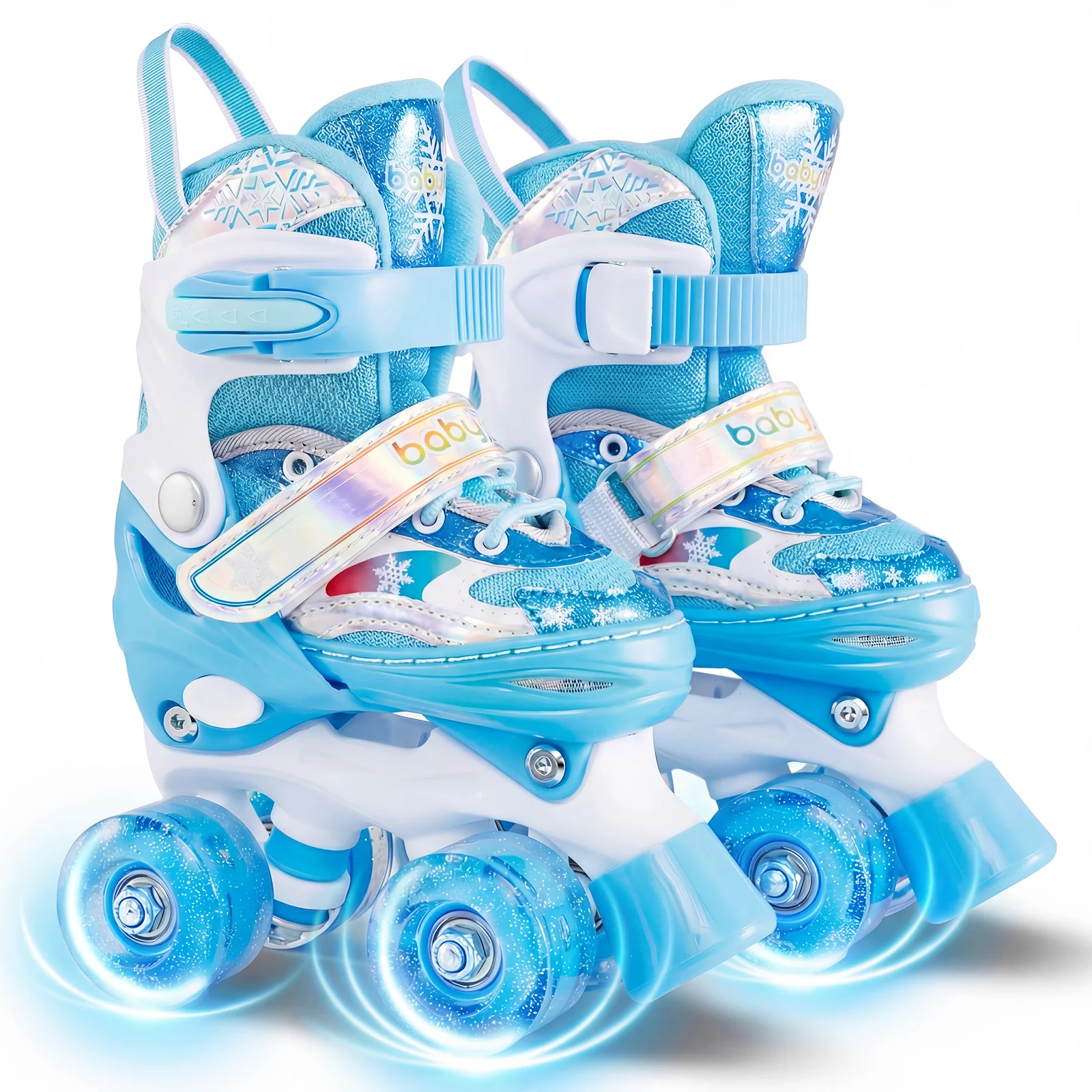 Kids Roller Skates 4 Sizes Adjustable with Light-up Wheels for Toddler Aged 3-4 (XS), Blue - Image 4