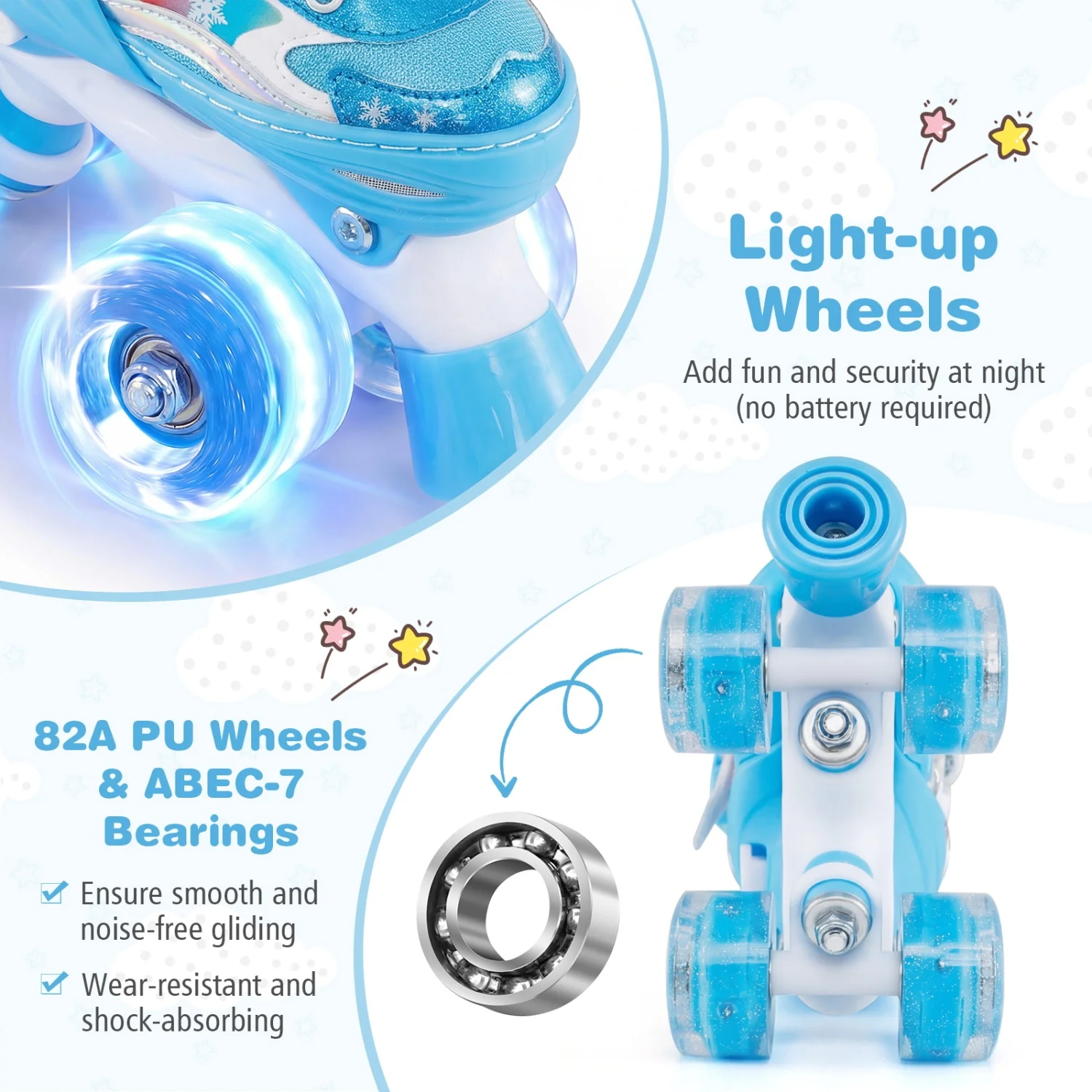 Kids Roller Skates 4 Sizes Adjustable with Light-up Wheels for Toddler Aged 3-4 (XS), Blue - Image 8