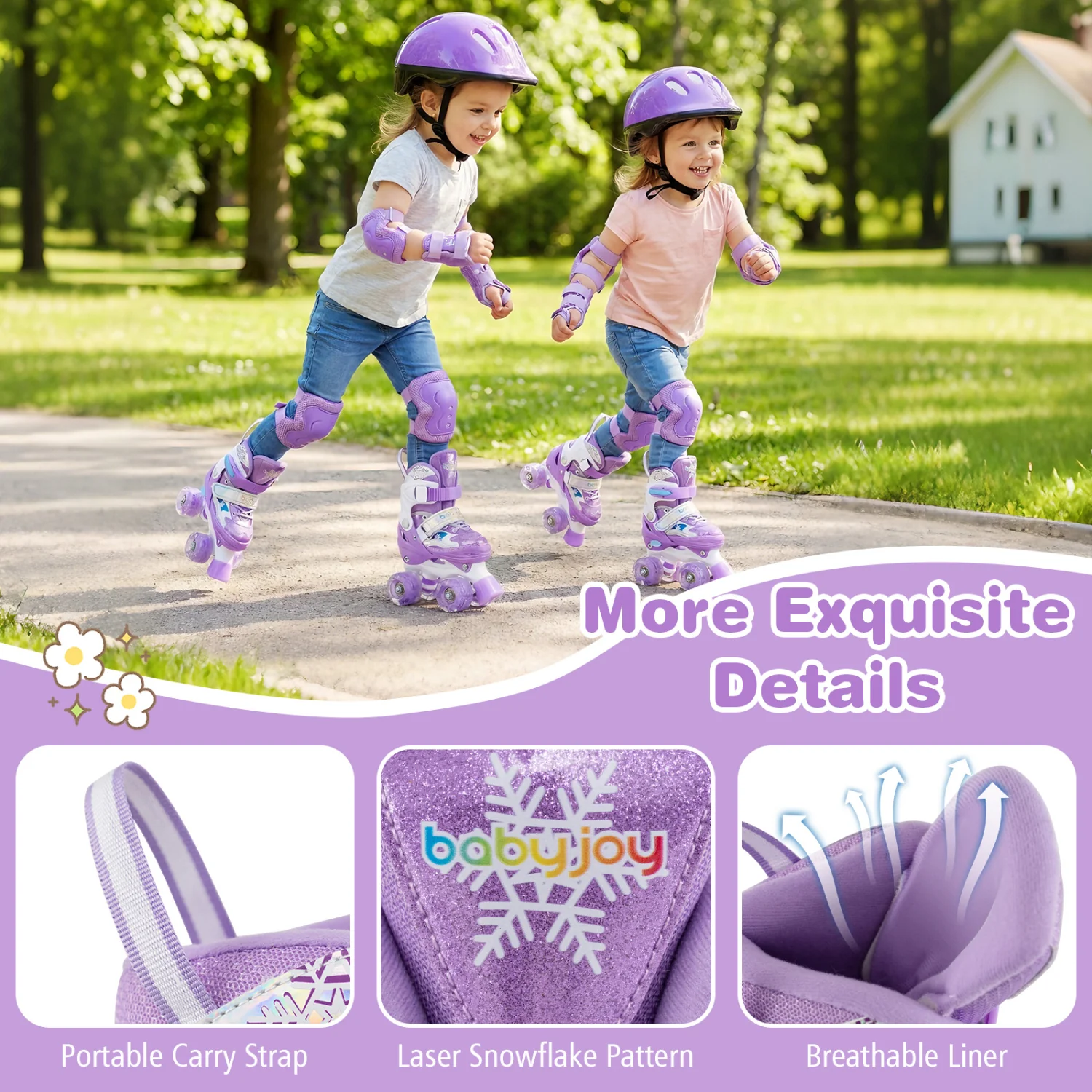 Kids Roller Skates 4 Sizes Adjustable with Light-up Wheels for Toddler Aged 3-4 (XS), Purple - Image 10
