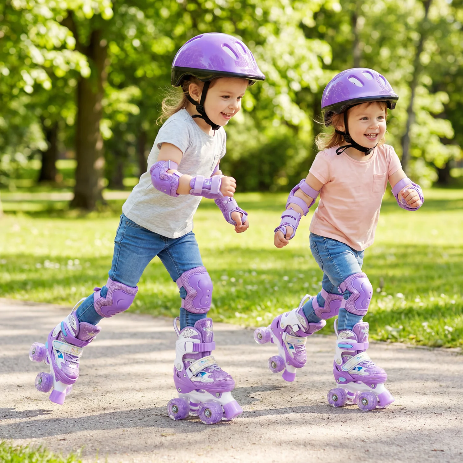 Kids Roller Skates 4 Sizes Adjustable with Light-up Wheels for Toddler Aged 3-4 (XS), Purple - Image 2