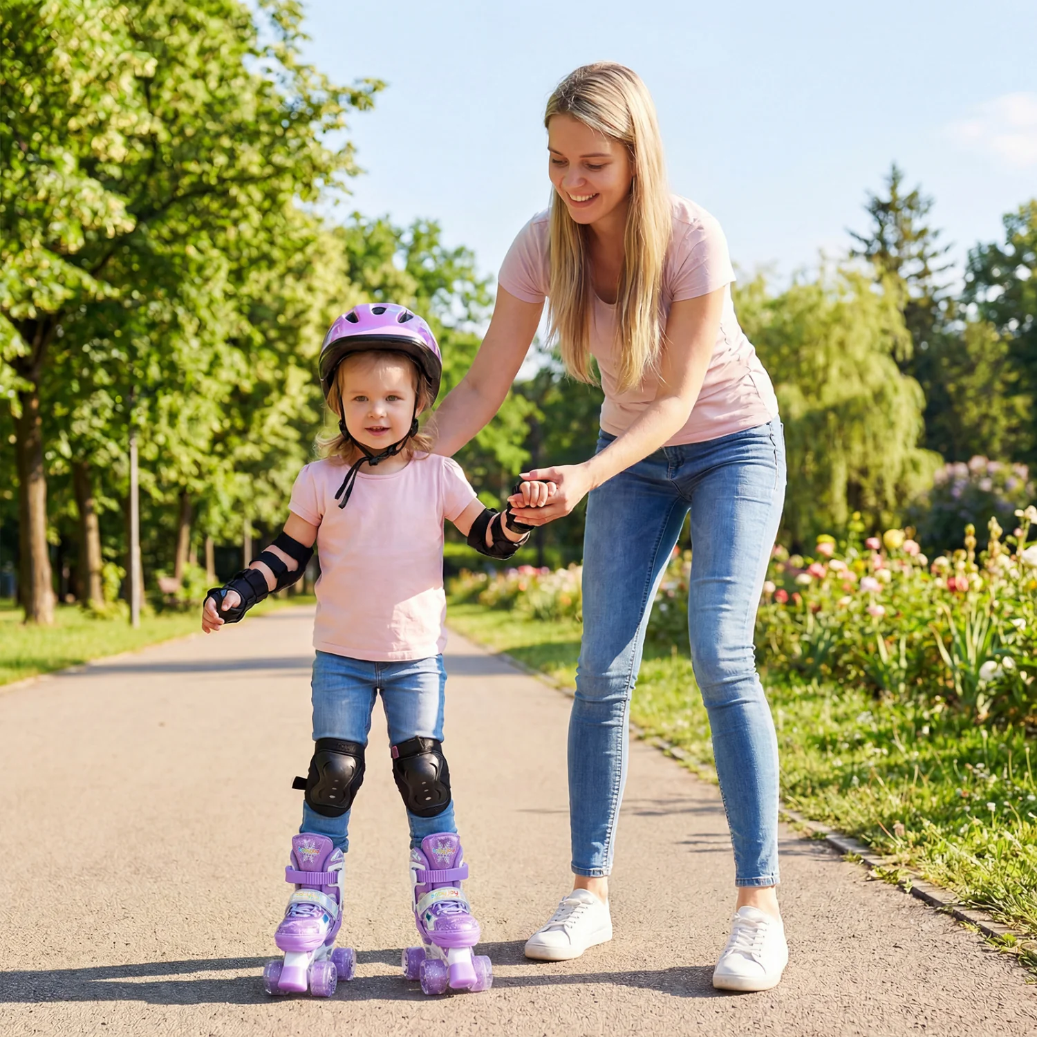 Kids Roller Skates 4 Sizes Adjustable with Light-up Wheels for Toddler Aged 3-4 (XS), Purple - Image 6