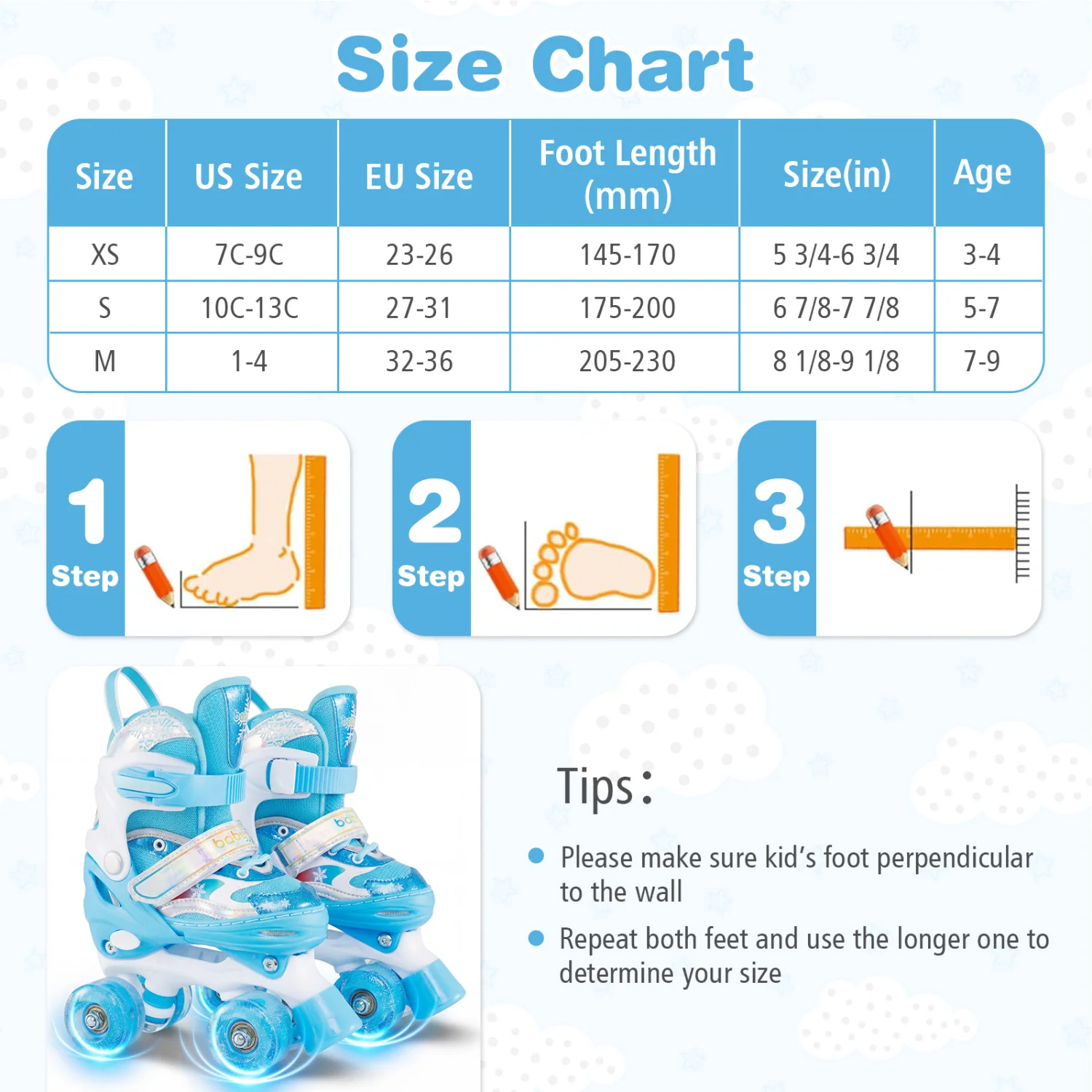 Kids Roller Skates 4 Sizes Adjustable with Light-up Wheels for Toddler Aged 5-7 (S), Blue - Image 5