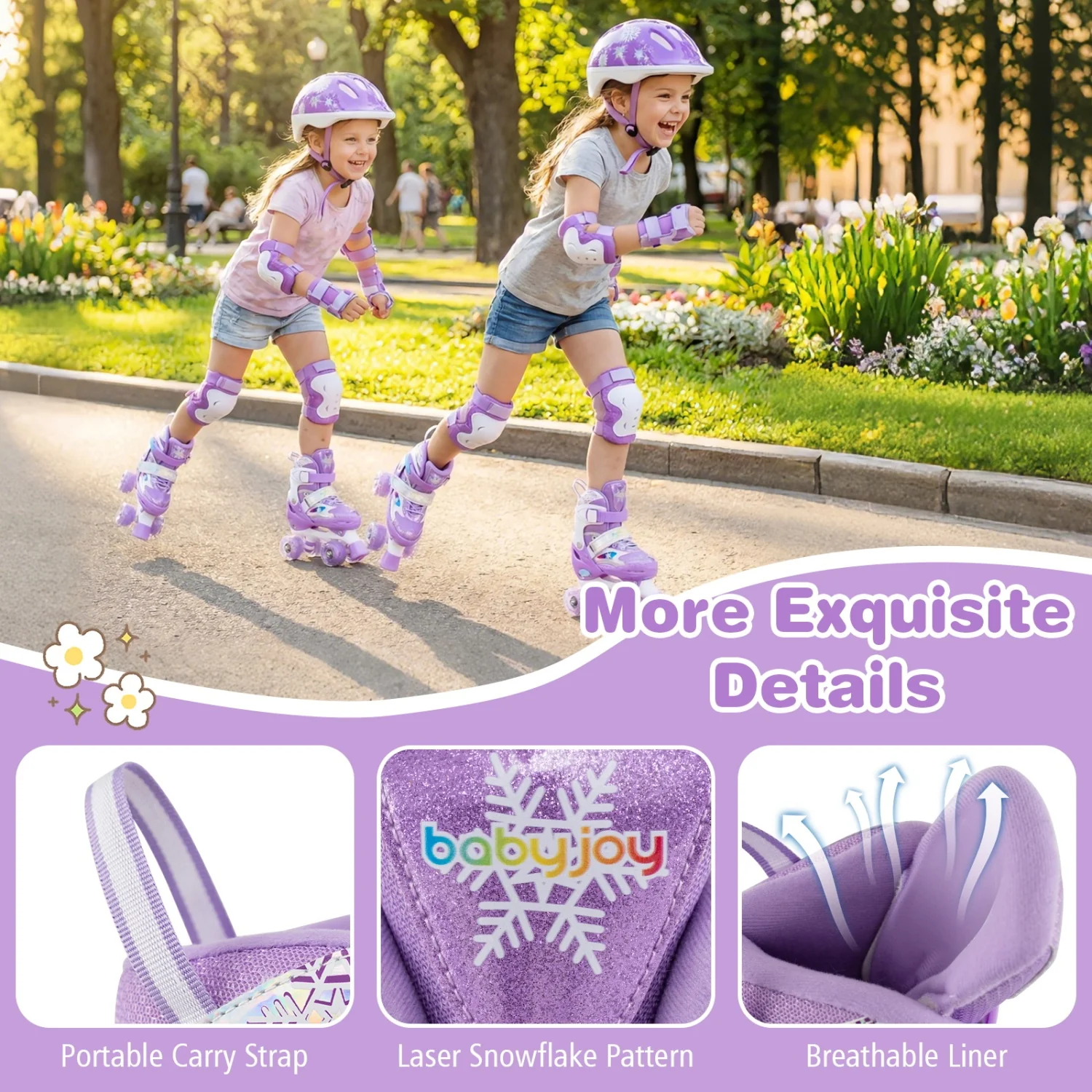 Kids Roller Skates 4 Sizes Adjustable with Light-up Wheels for Toddler Aged 5-7 (S), Purple - Image 10