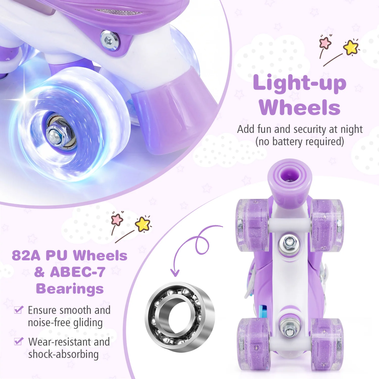 Kids Roller Skates 4 Sizes Adjustable with Light-up Wheels for Toddler Aged 5-7 (S), Purple - Image 8