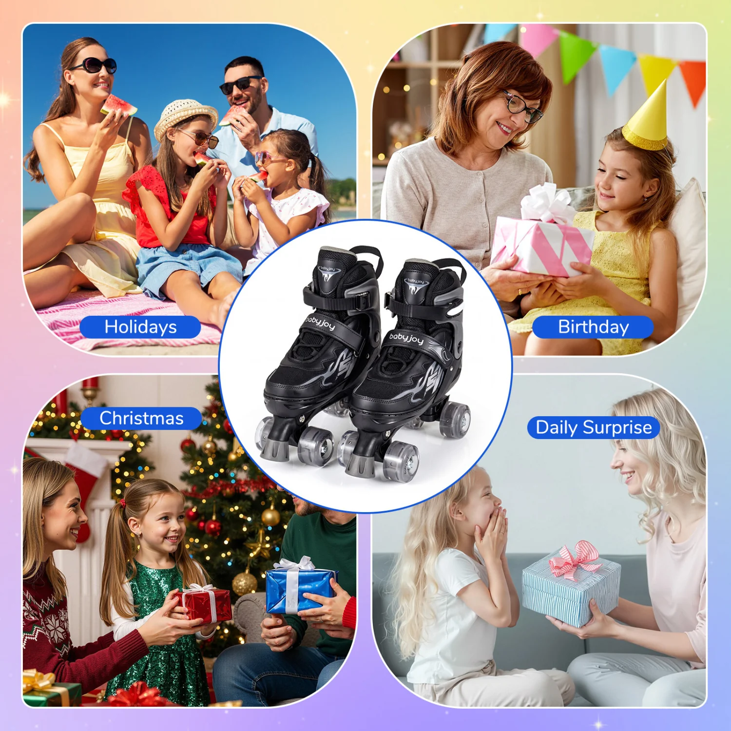 Kids Roller Skates, Adjustable Quad, Light-Up Wheels, Black - Image 10