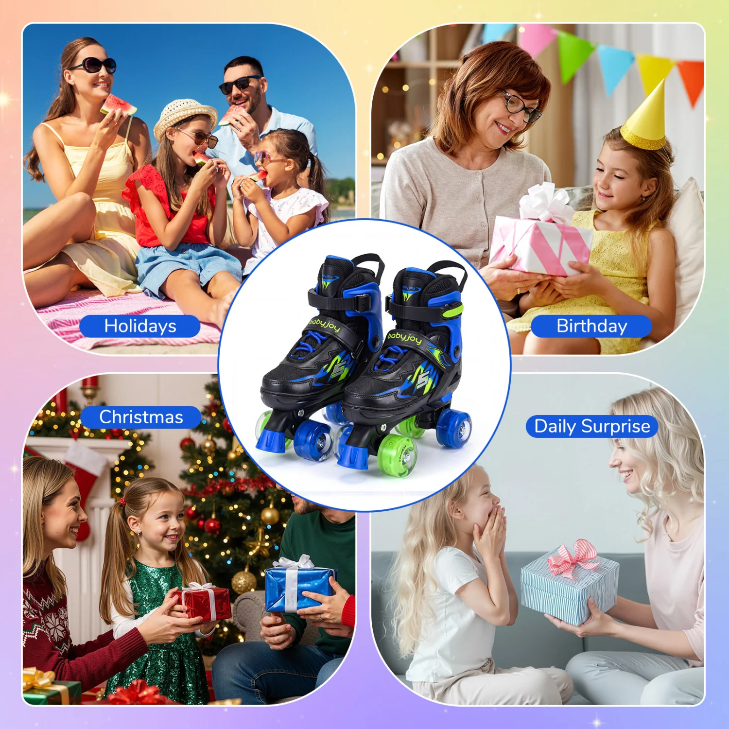Kids Roller Skates, Adjustable Quad Skates, Light-Up Wheels, Navy - Image 10