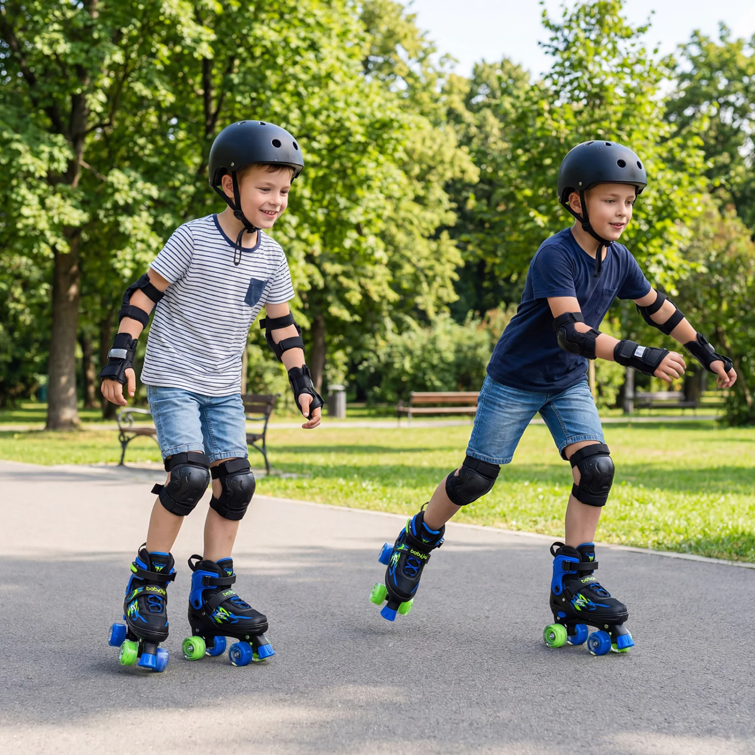 Kids Roller Skates, Adjustable Quad Skates, Light-Up Wheels, Navy - Image 2