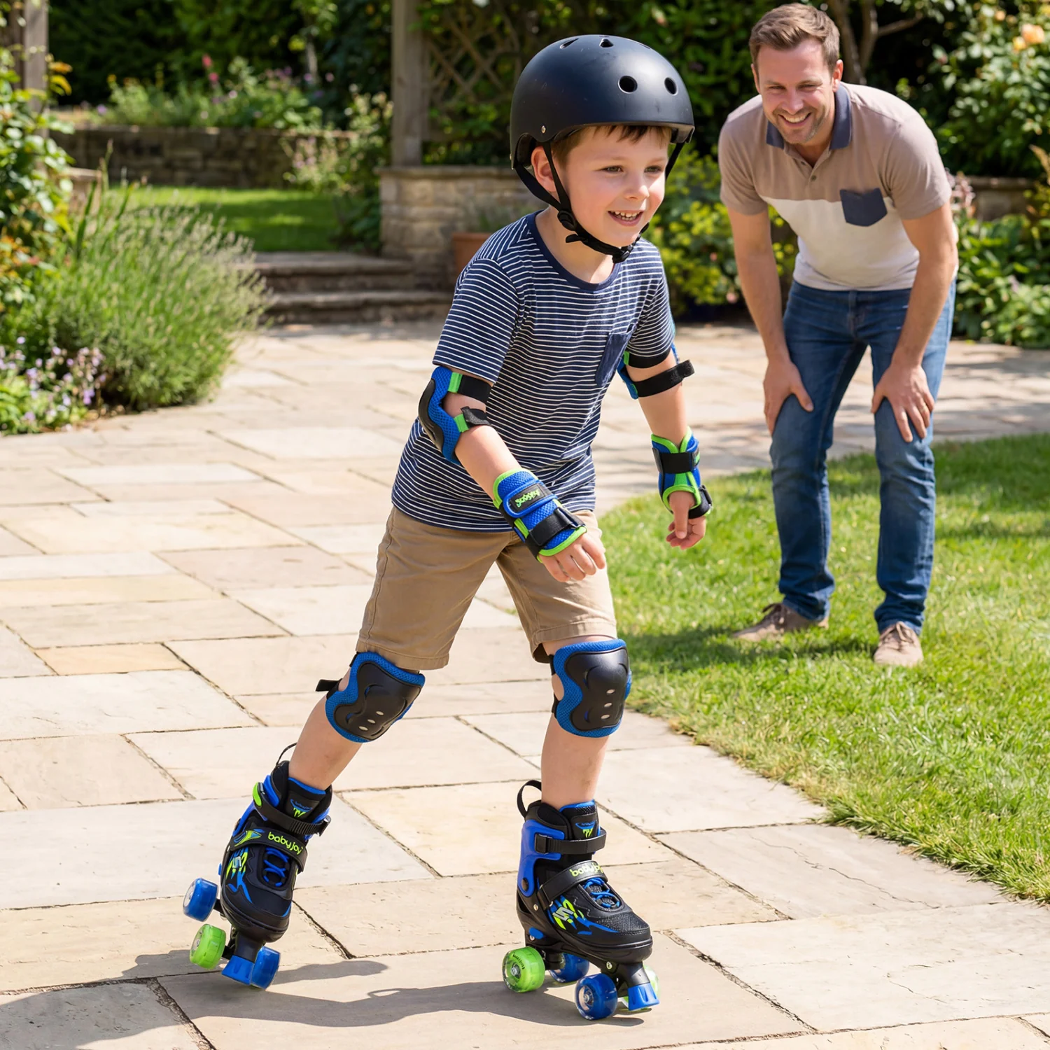 Kids Roller Skates, Adjustable Quad Skates, Light-Up Wheels, Navy - Image 3