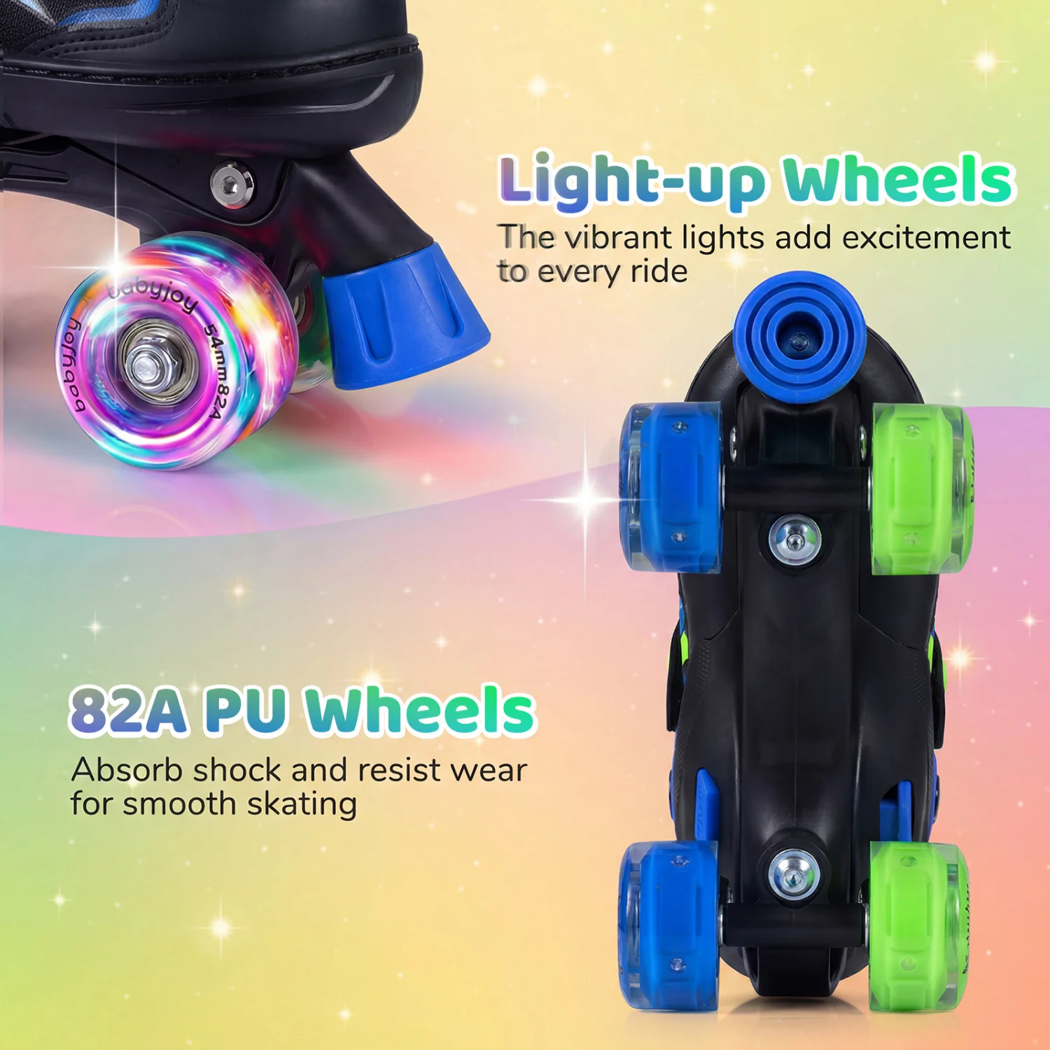 Kids Roller Skates, Adjustable Quad Skates, Light-Up Wheels, Navy - Image 7