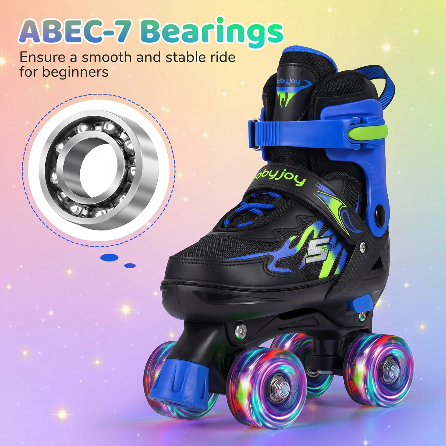 Kids Roller Skates, Adjustable Quad Skates, Light-Up Wheels, Navy - Image 8