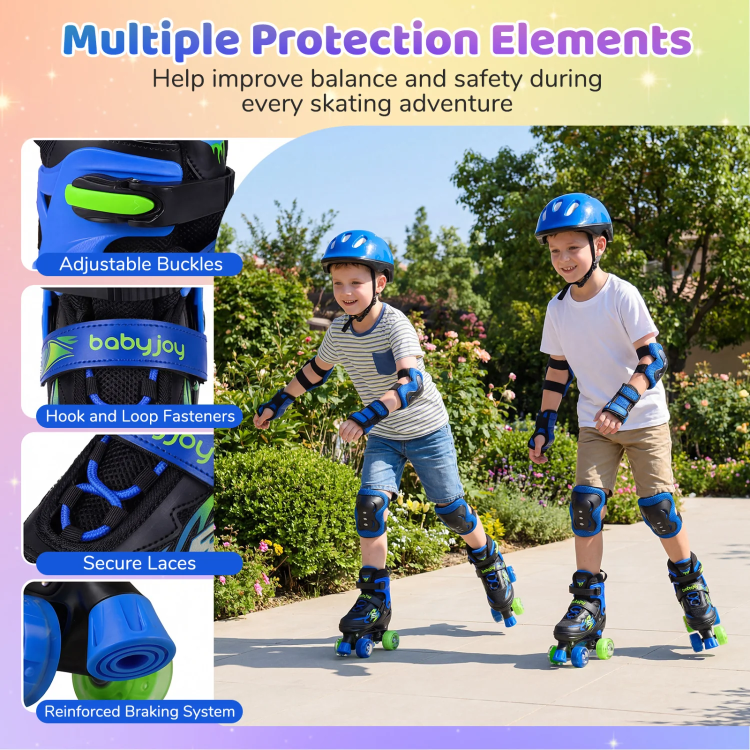 Kids Roller Skates, Adjustable Quad Skates, Light-Up Wheels, Navy - Image 9
