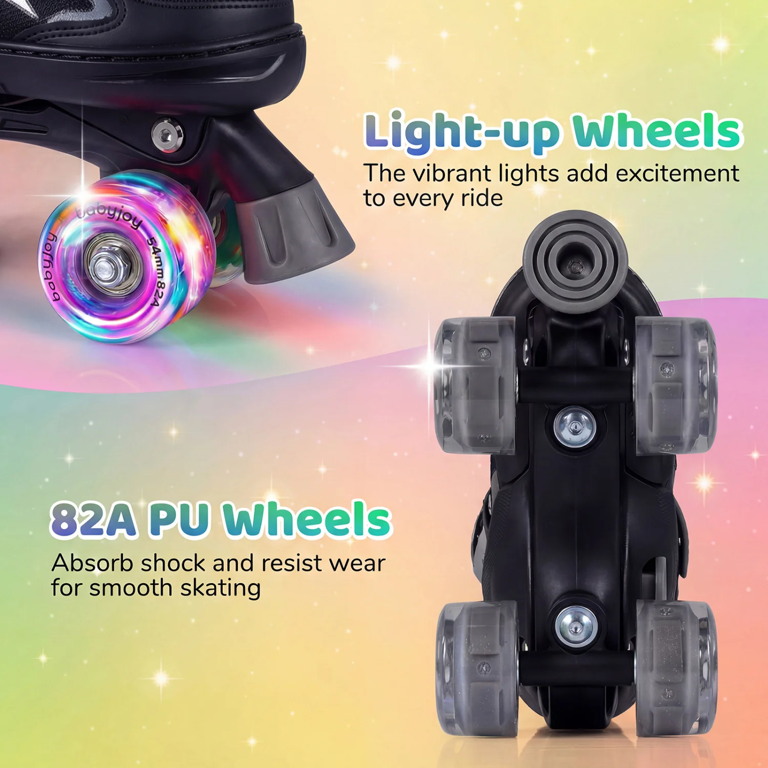 Kids Roller Skates, Adjustable Quad Skates With Light-Up Wheels, 4 Sizes, Black - Image 7