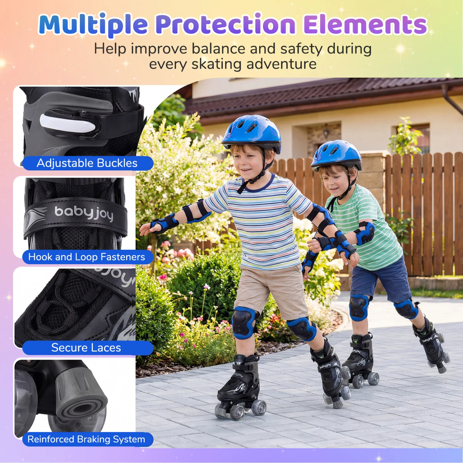 Kids Roller Skates, Adjustable Quad Skates With Light-Up Wheels, 4 Sizes, Black - Image 9