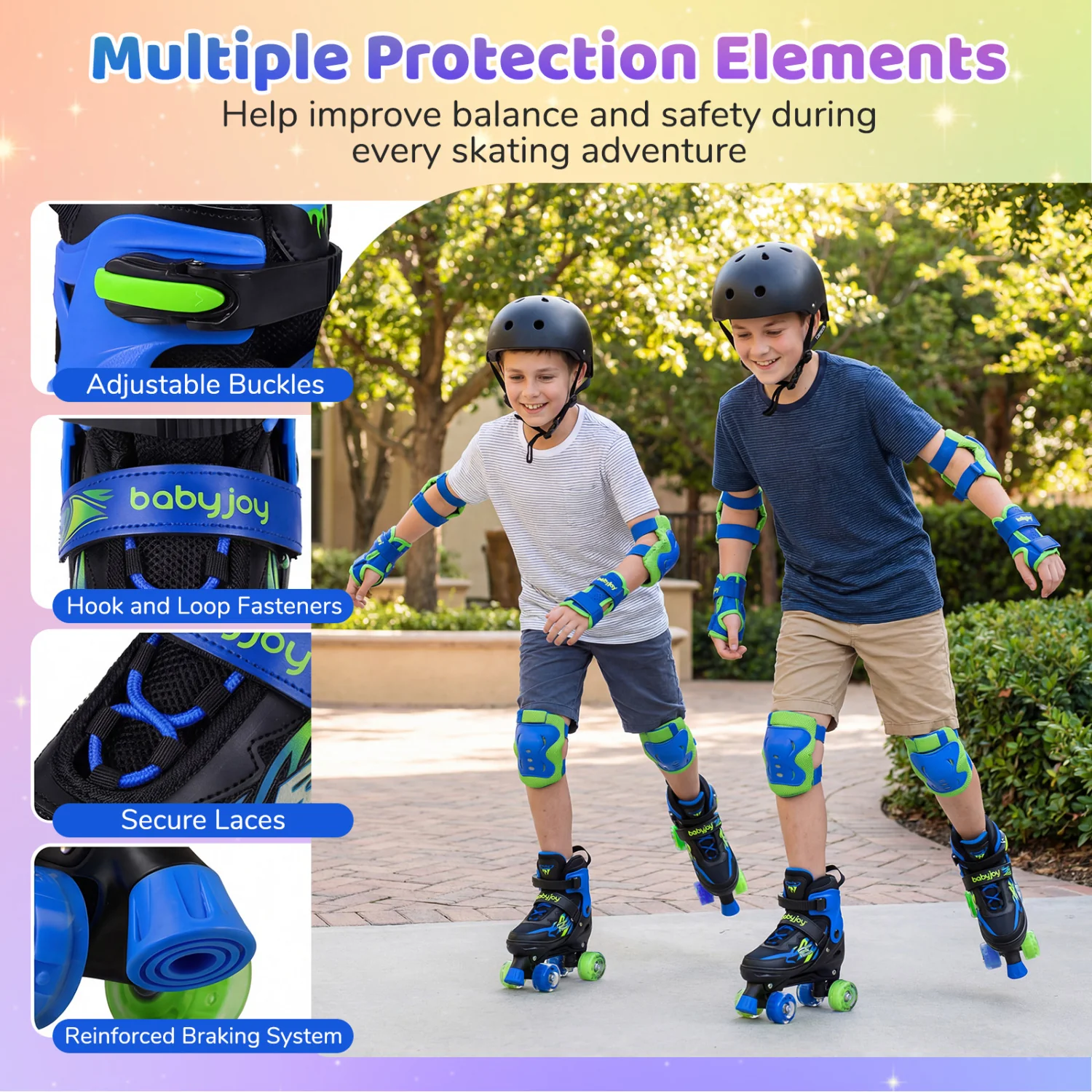 Kids Roller Skates, Adjustable Quad Skates With Light-Up Wheels, Navy - Image 9