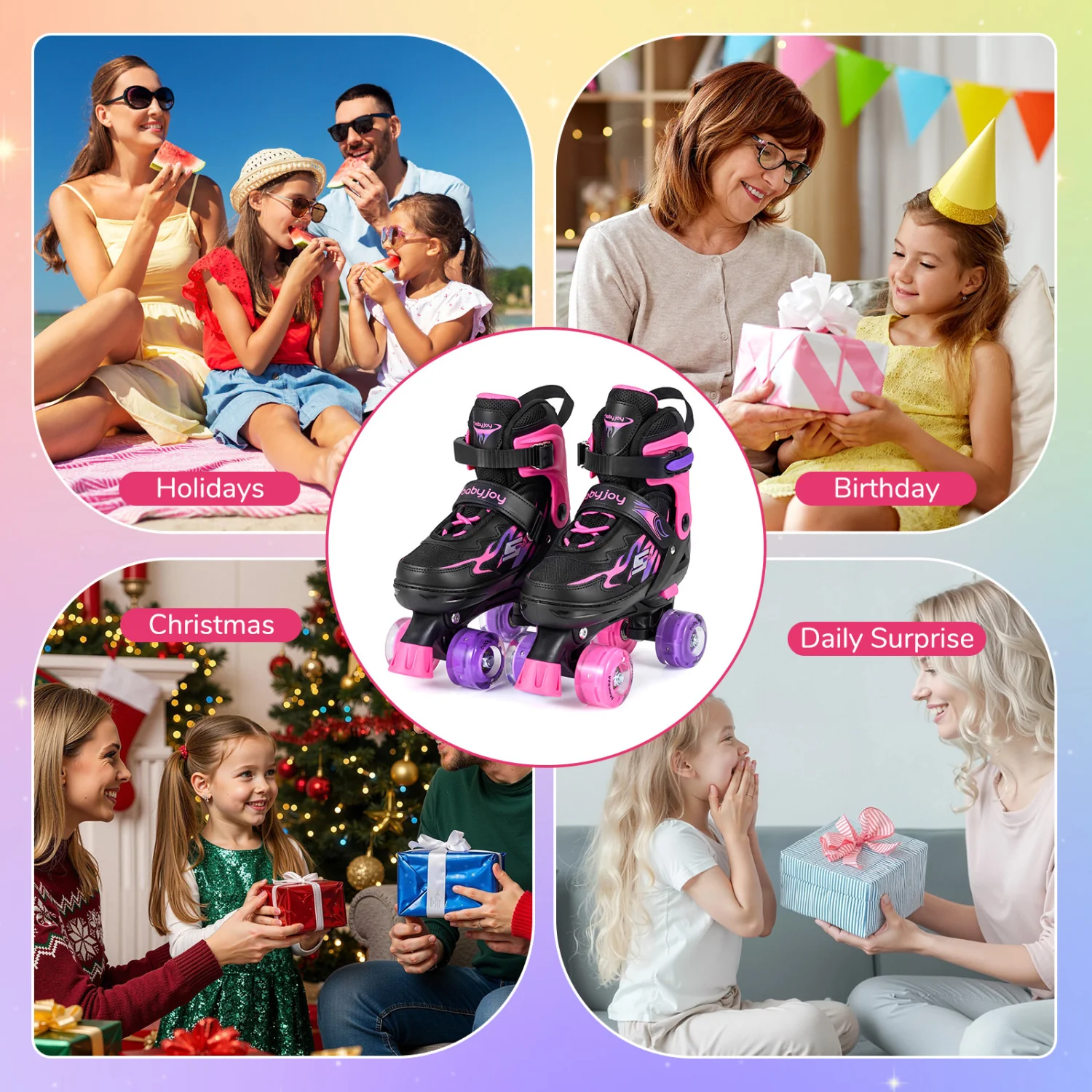 Kids Roller Skates, Adjustable Quad Skates With Light-Up Wheels, 4 Sizes, Pink - Image 10